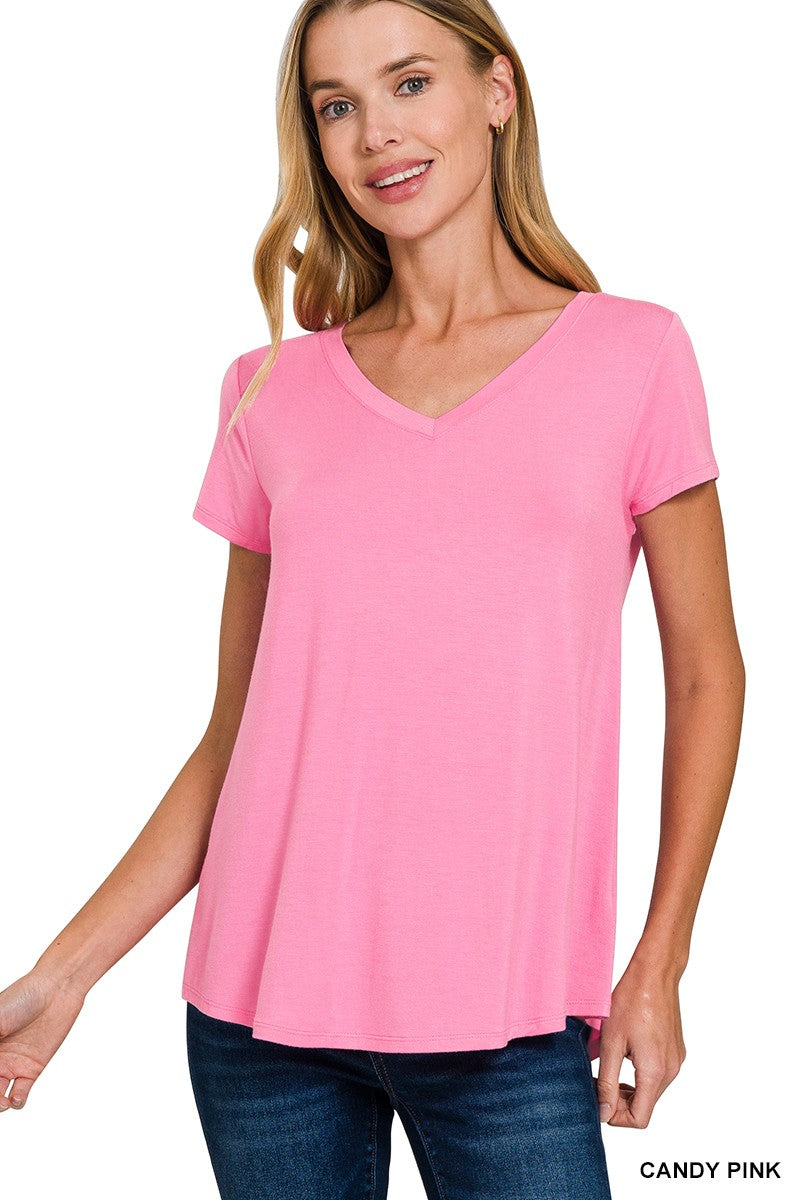 Zenana Rayon Short Sleeved Round Hem Top
