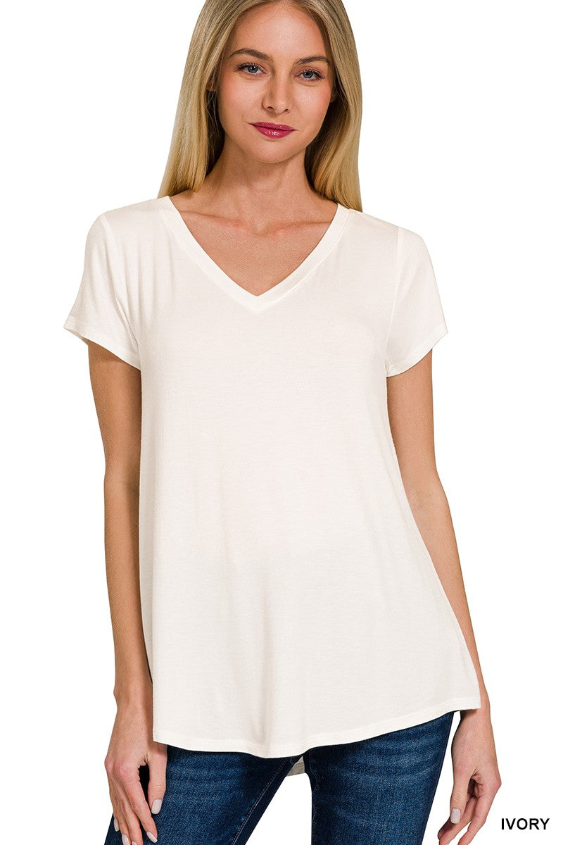 Zenana Rayon Short Sleeved Round Hem Top
