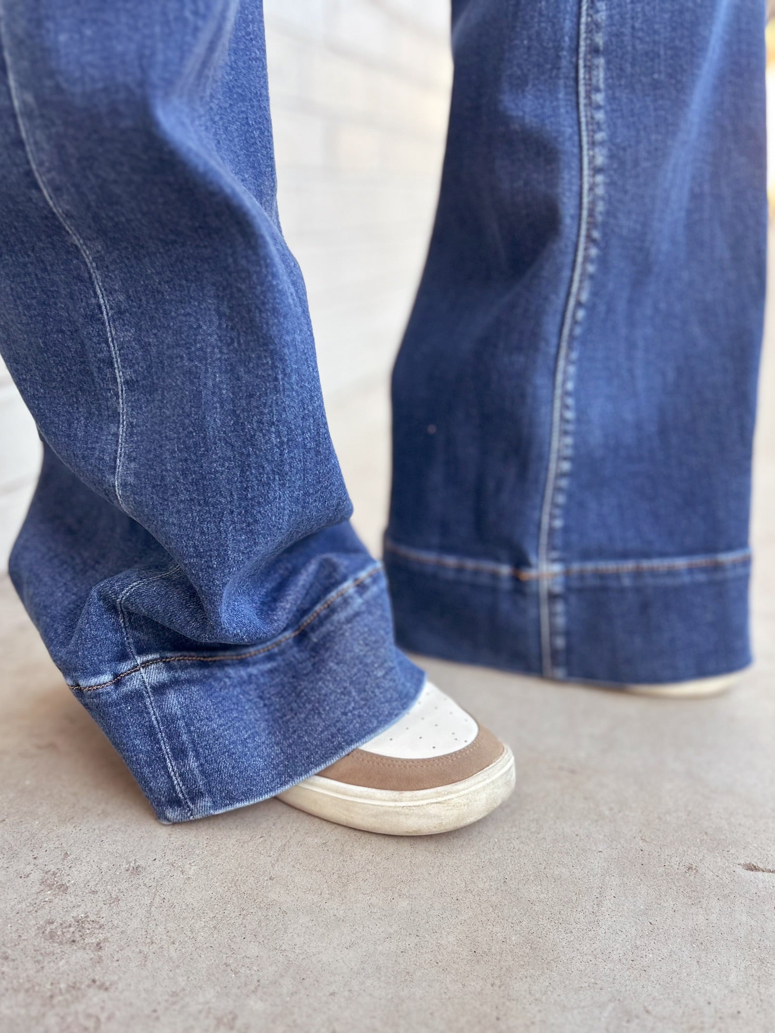 High Rise Wide Flare Patch Pocket Jeans