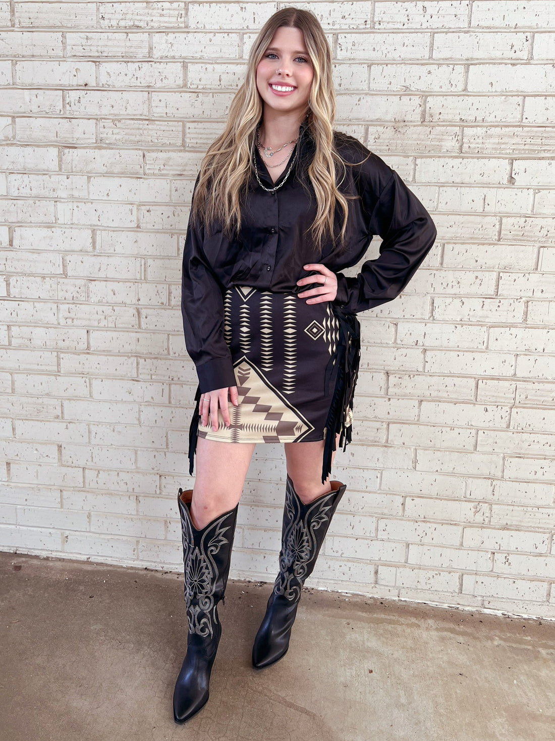 Aztec Printed Double Side Fringe Skirt*