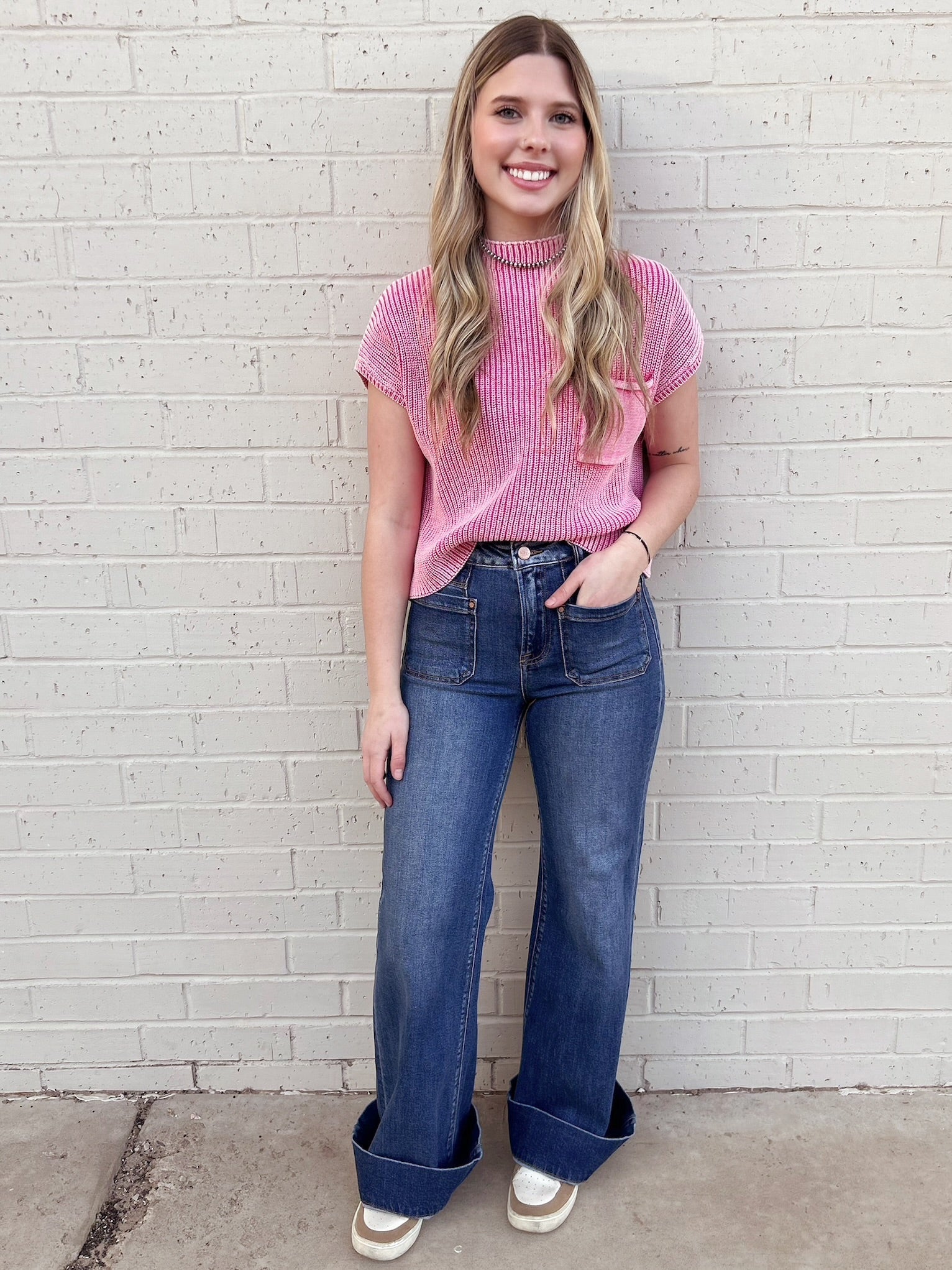 High Rise Wide Flare Patch Pocket Jeans