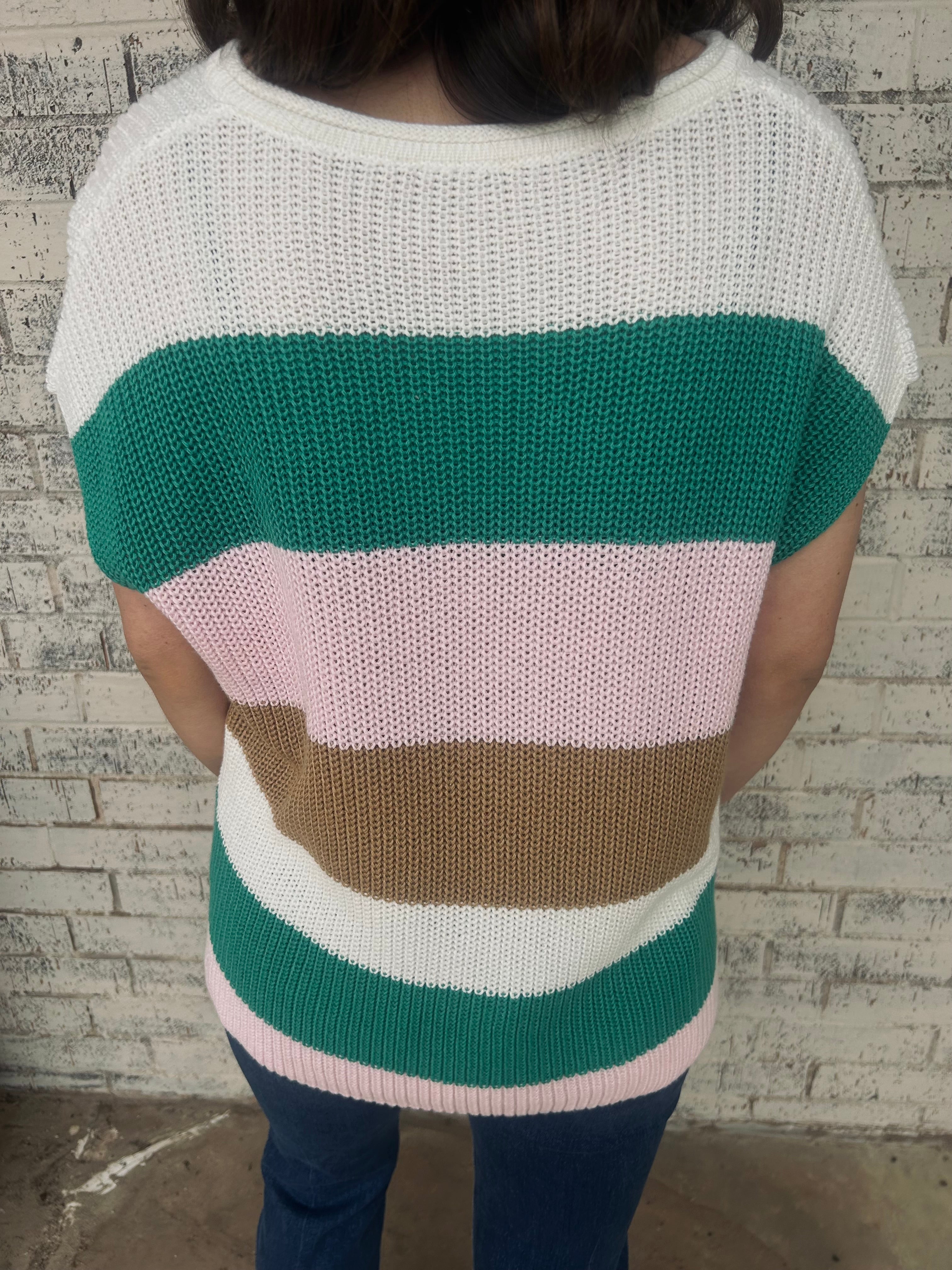 Color Block Notch V Sweater Top*