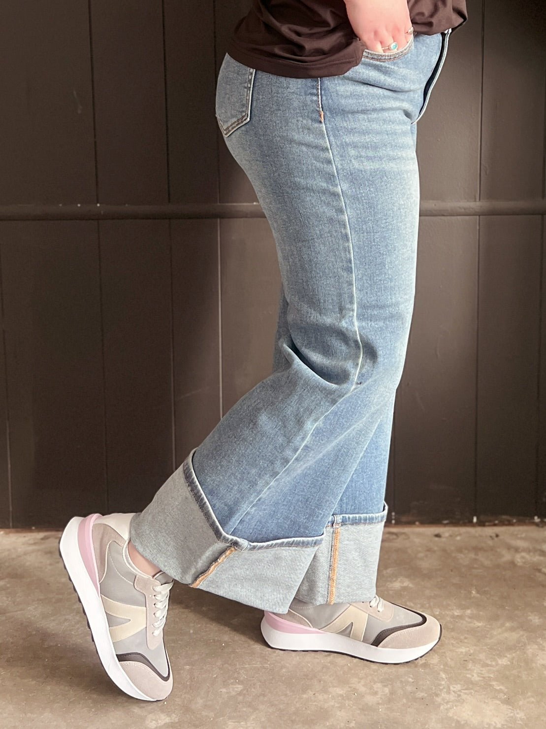 Dual Wear Wide Leg Cuffed Denim Jeans*