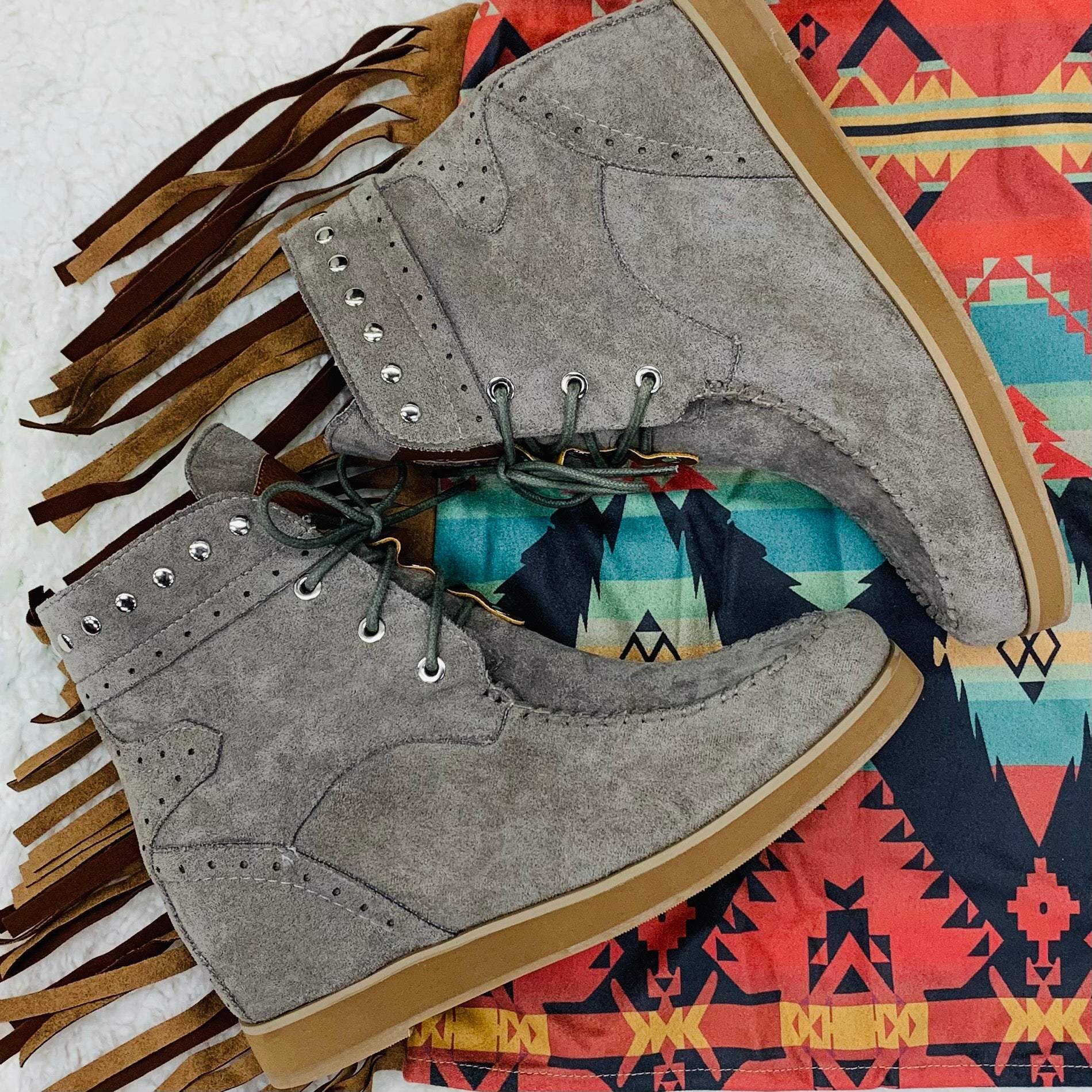 Grey Moccasin Wedge Bootie