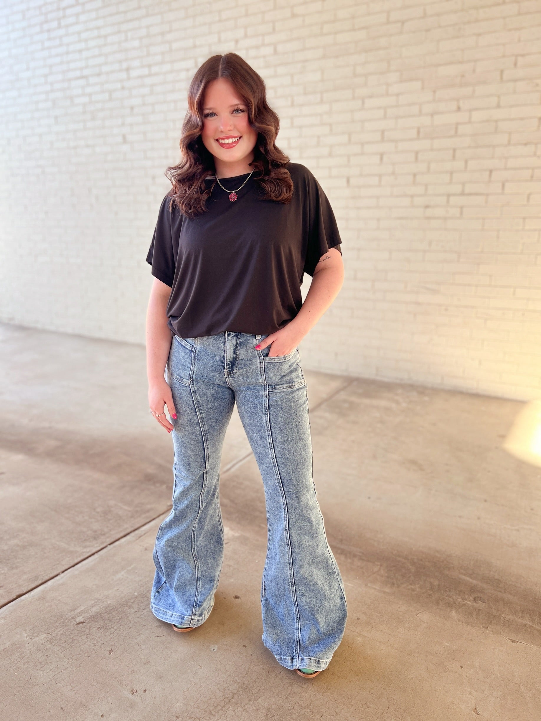 High Rise Tummy Control Bell Bottom With Outward Seam