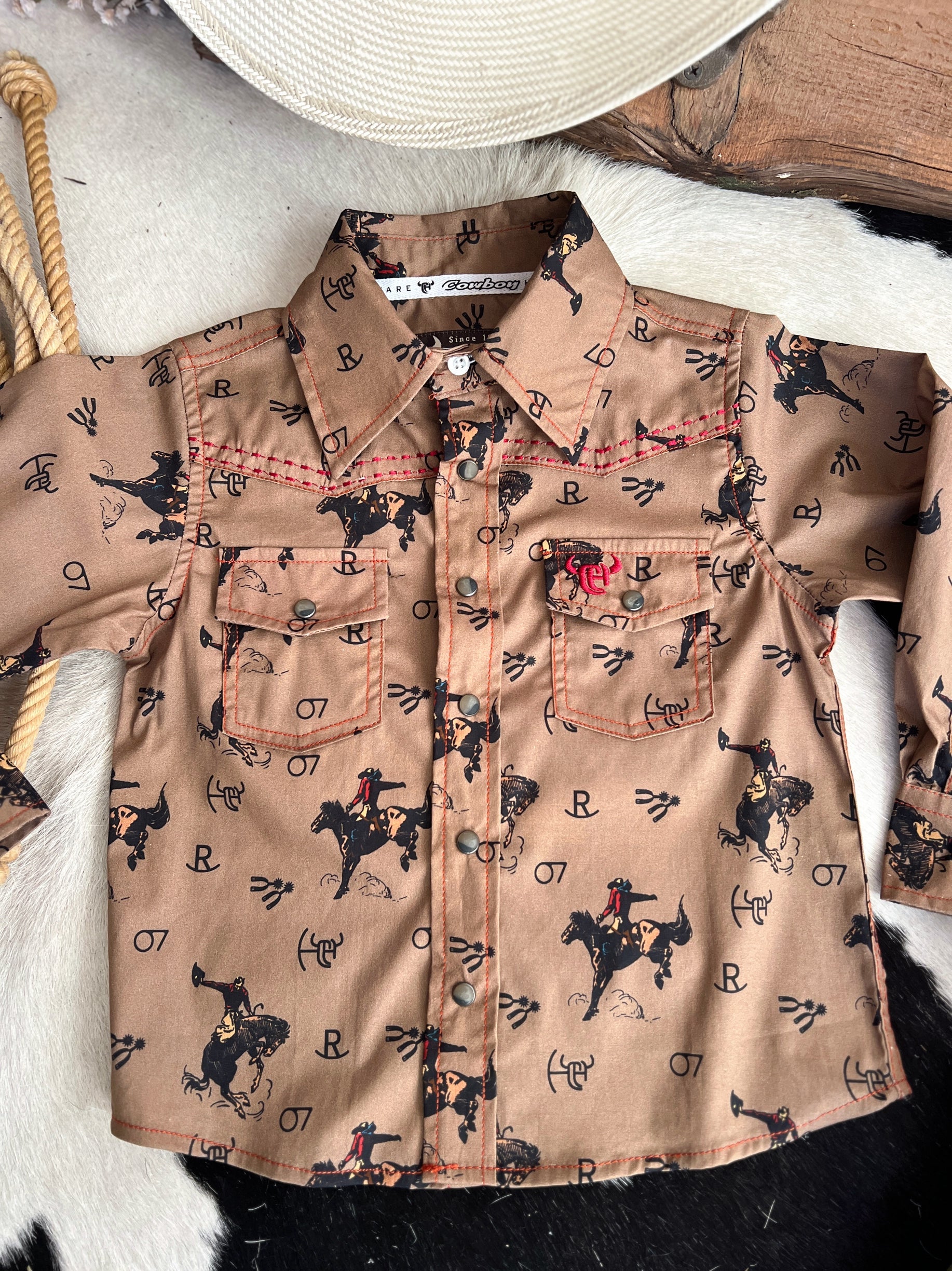 Kid's Vintage Bronc Brown Long Sleeve