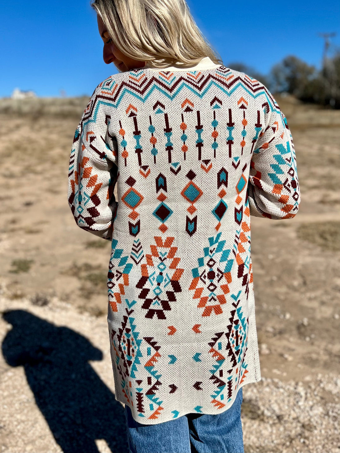 Turquoise And Orange Knitted Cardigan*