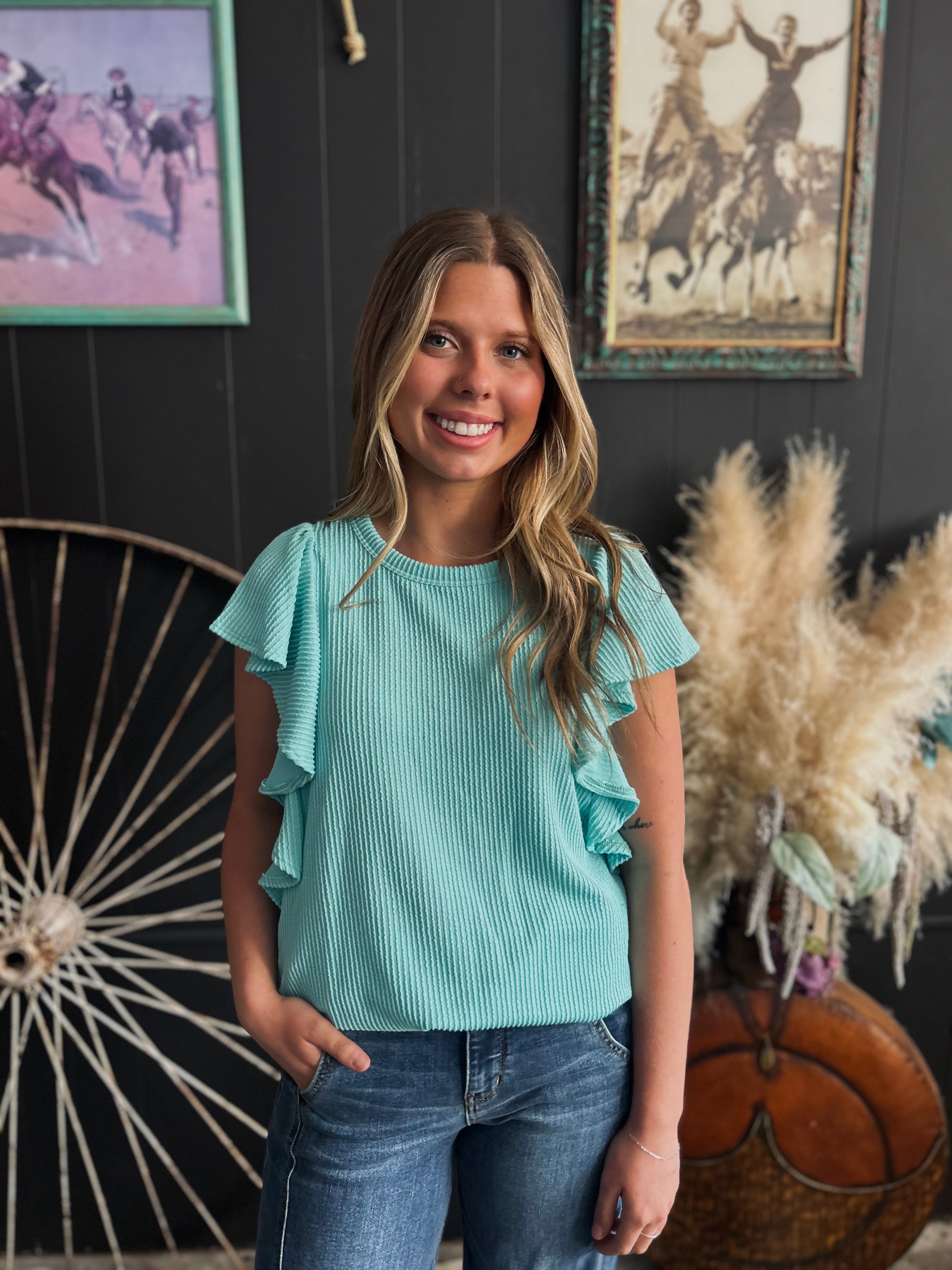 Ruffled Sleeve Solid Top-6 Colors*