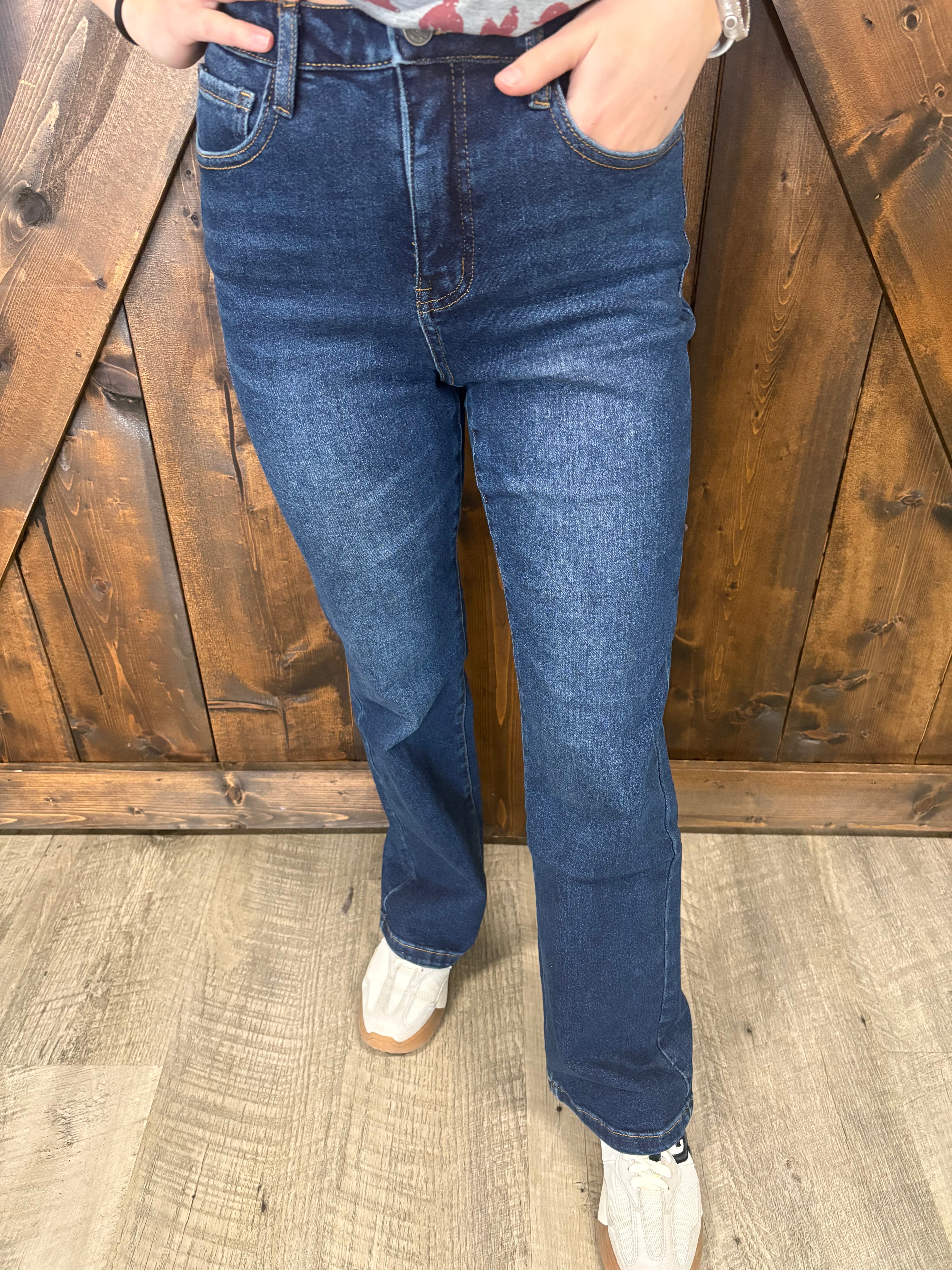 L&B Dark Wash High Rise Vintage Bootcut Jeans W/ Adjustable Waist
