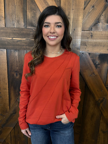 Asymmetric Seam Detail Long Sleeve Top- 3 Colors