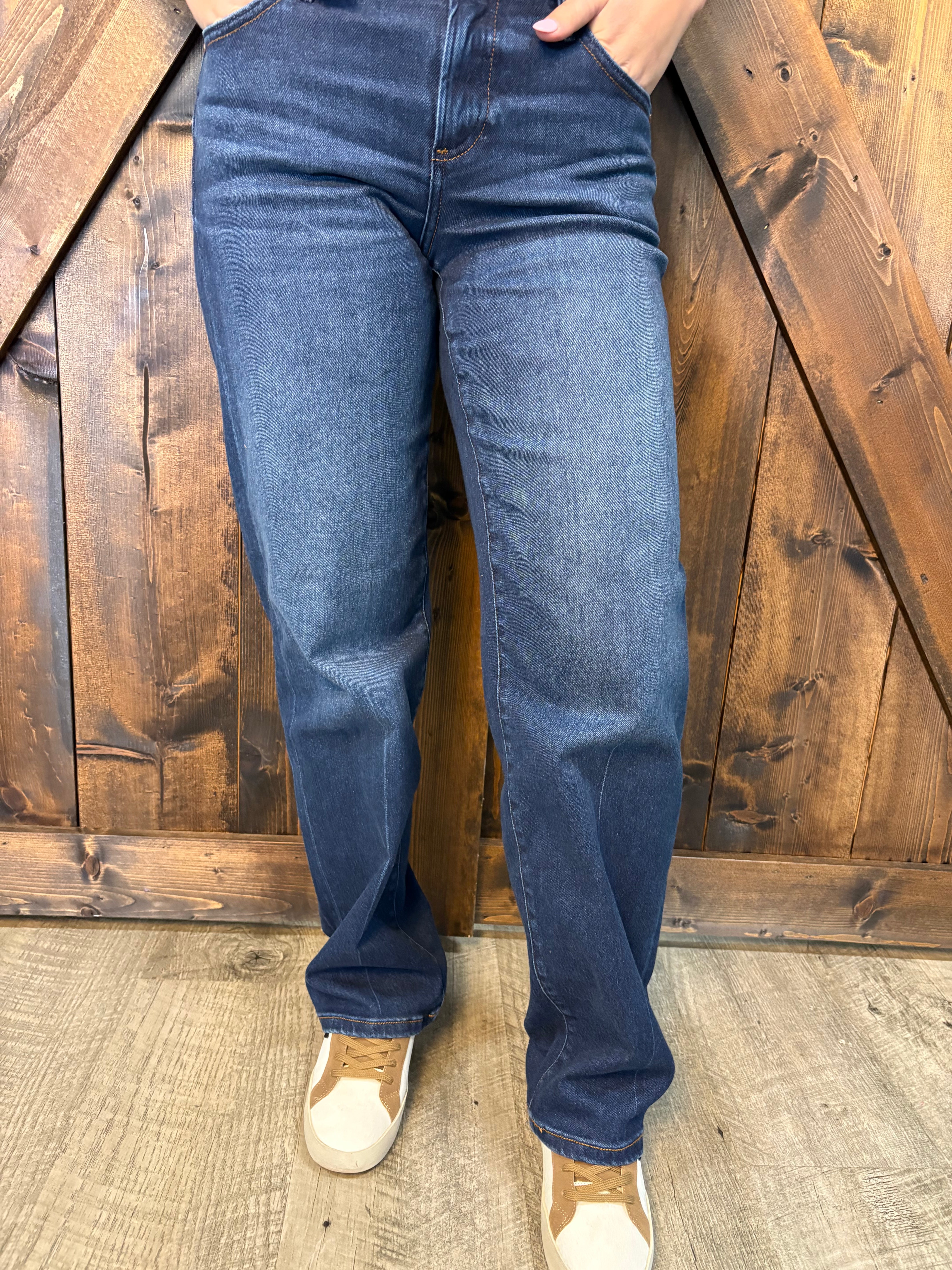 Risen Dark Wash Mid Rise Wide Baggy Jeans