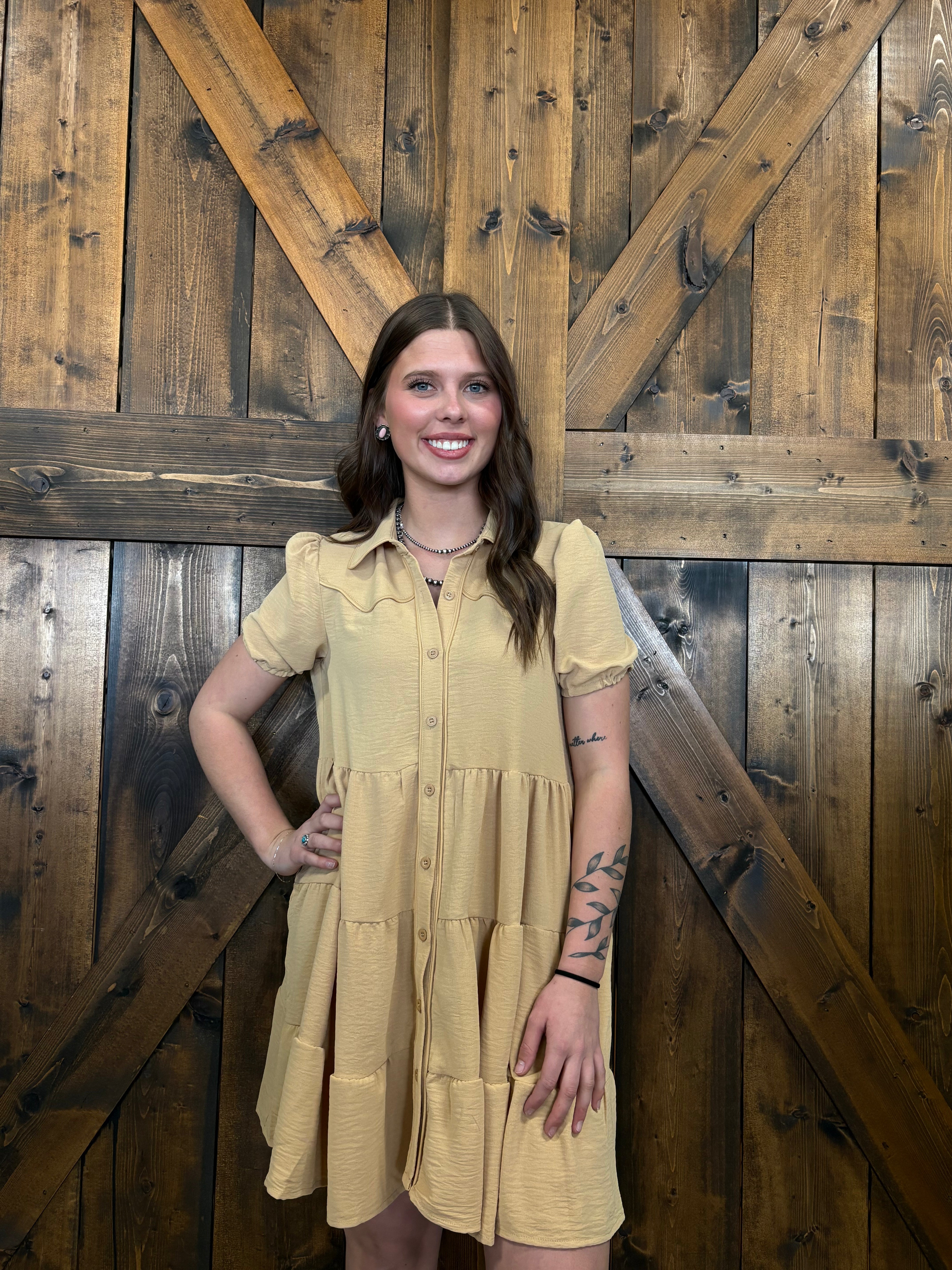 L&B Puff Sleeve Western Tier Piping Yoke Dress - 3 Colors