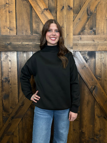 Black High Mock Neck Loose Fit Sweatshirt