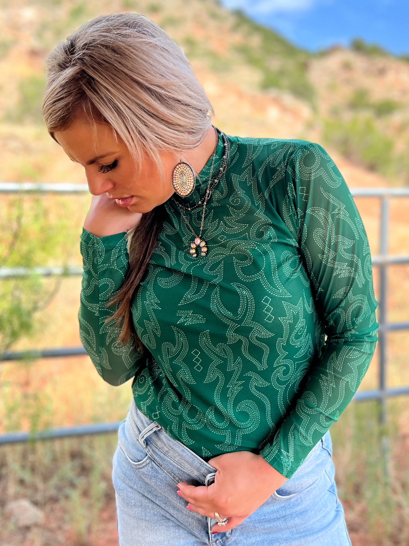 Bonfire Nights Green Mesh Top