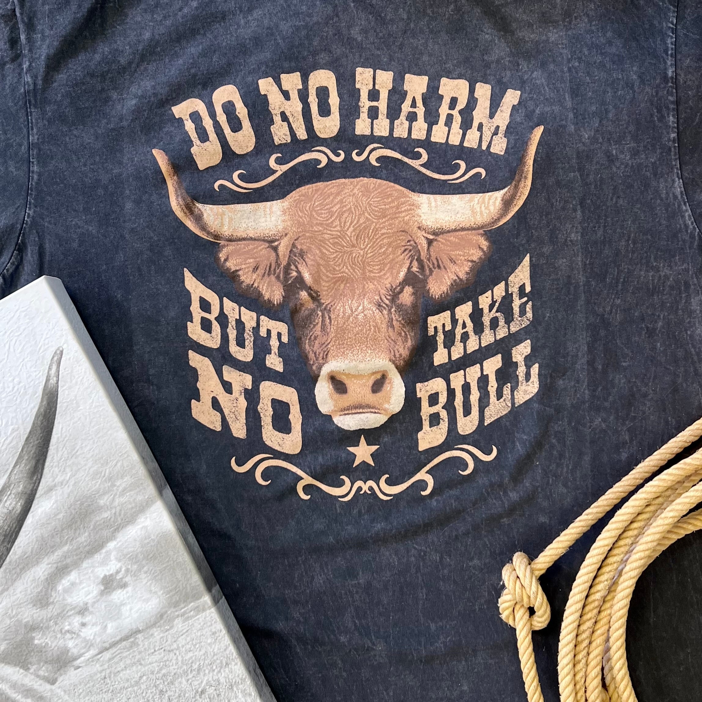 PLUS Mineral Washed Do No Harm Take No Bull Graphic Tee