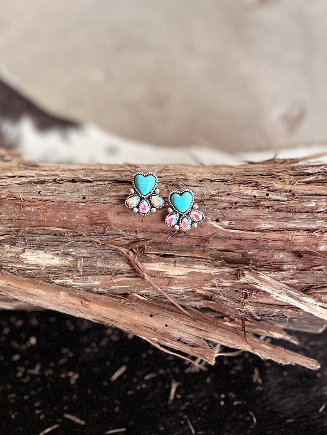 Western Style Stone Heart Post Earrings - 3 Colors Available