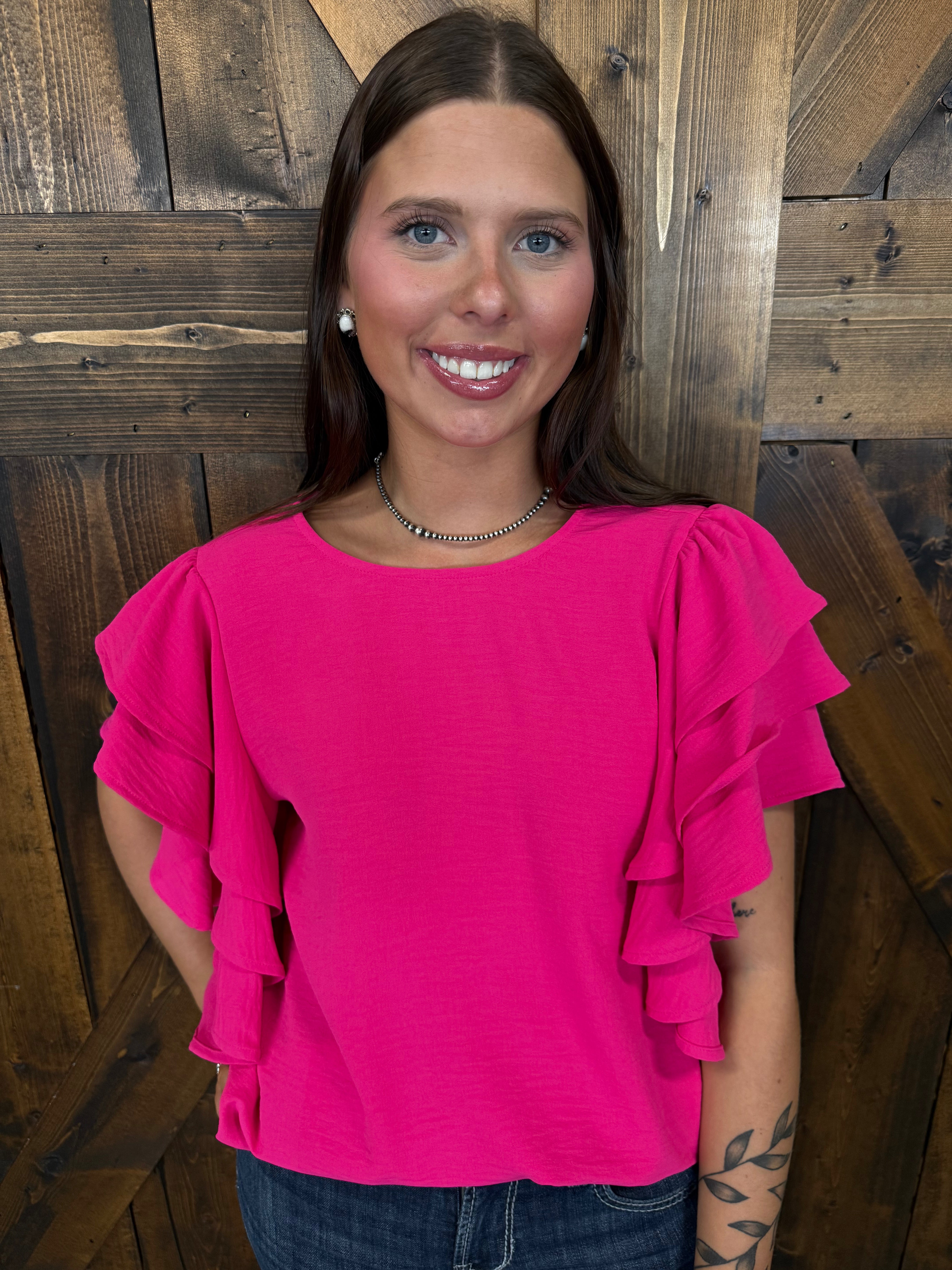 Woven Multi Tiered Ruffle Sleeve Top- 3 Colors