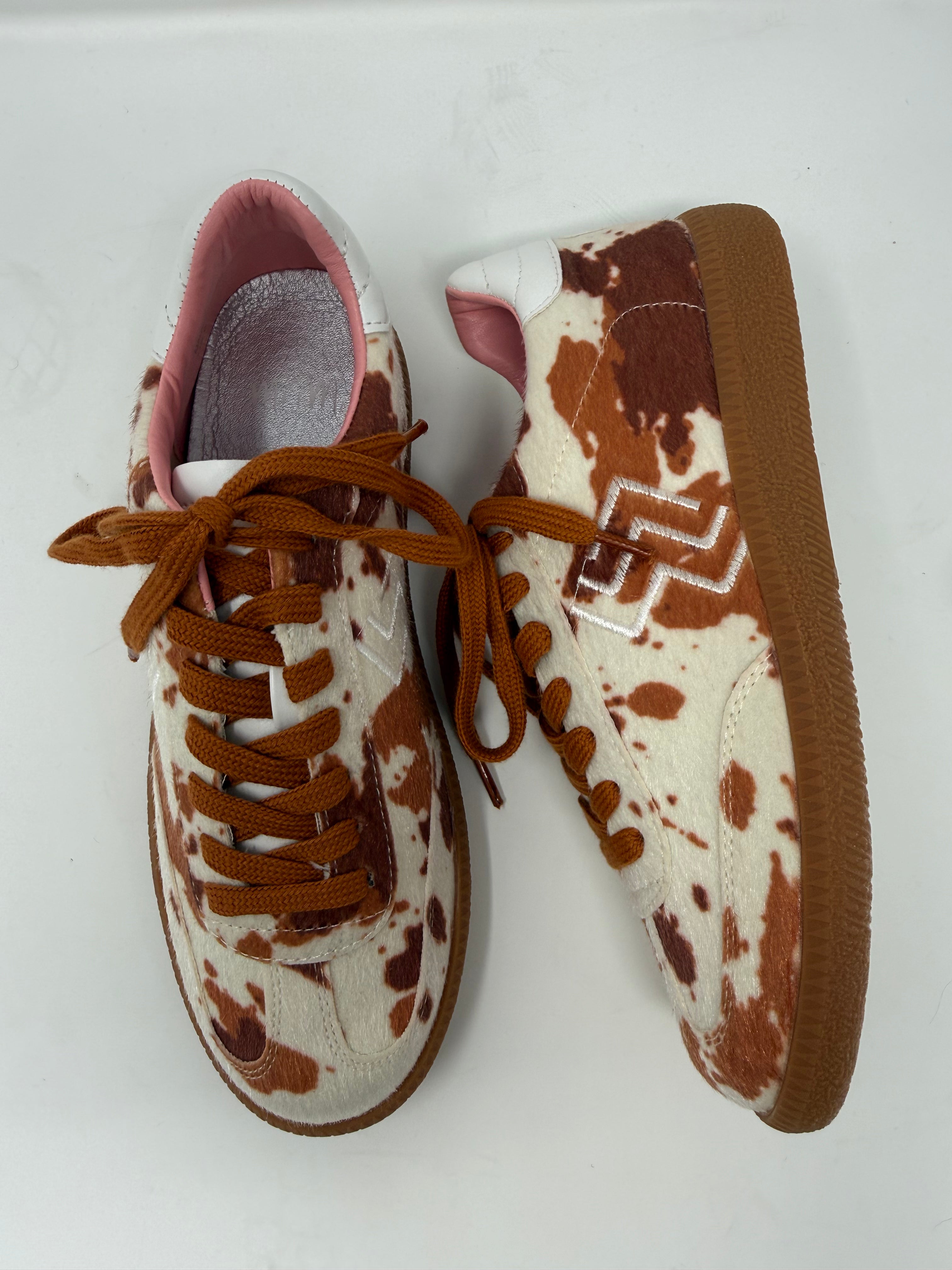 Mary Brown Cow Print Sneakers