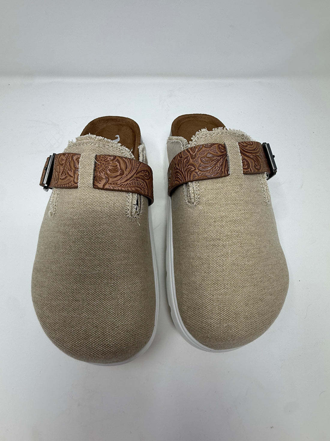 Very G Tan Letty Tooled Platform Clogs