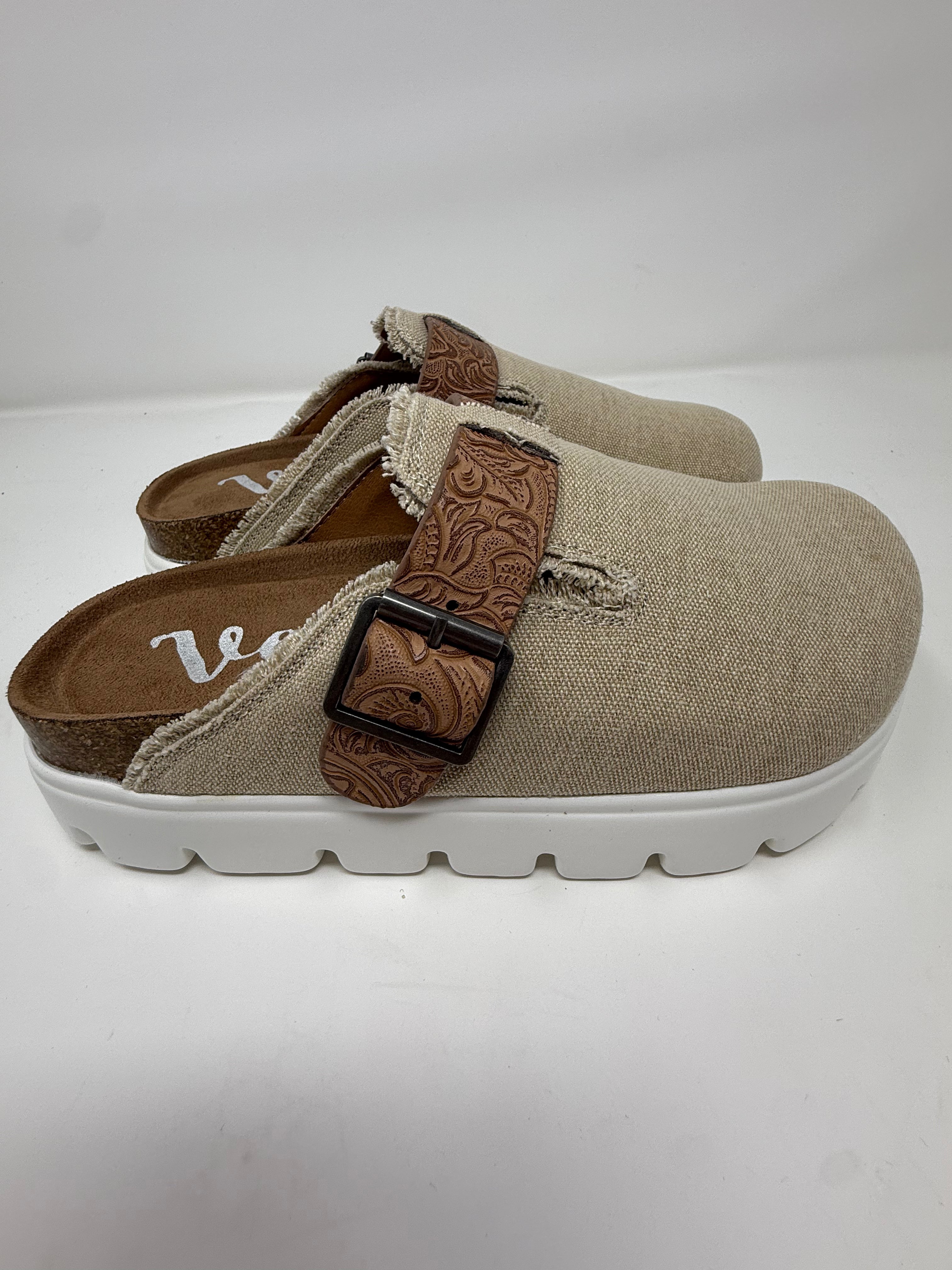 Very G Tan Letty Tooled Platform Clogs
