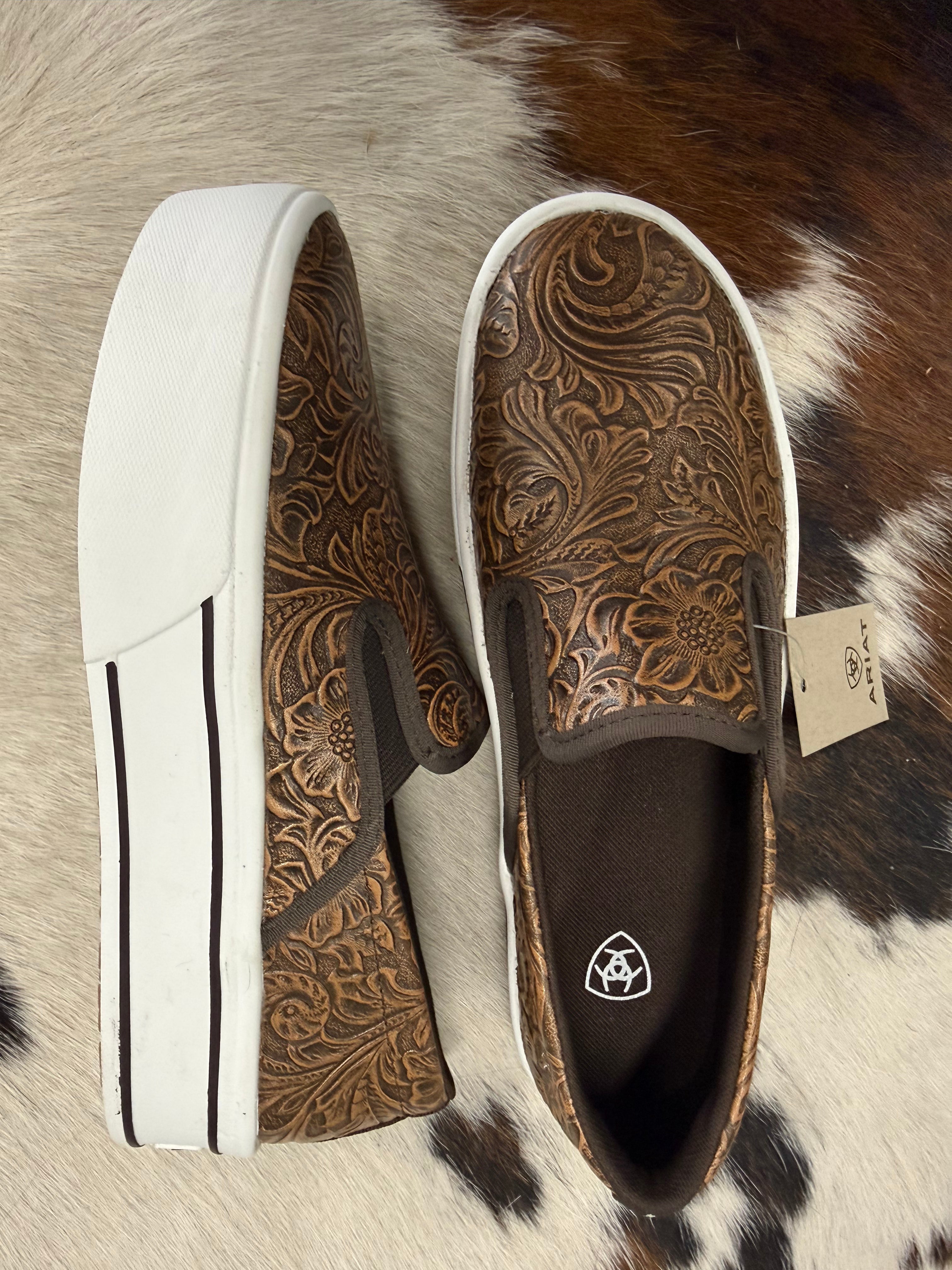 Women's Ariat Skylar Brown Embossed Slip On Shoes