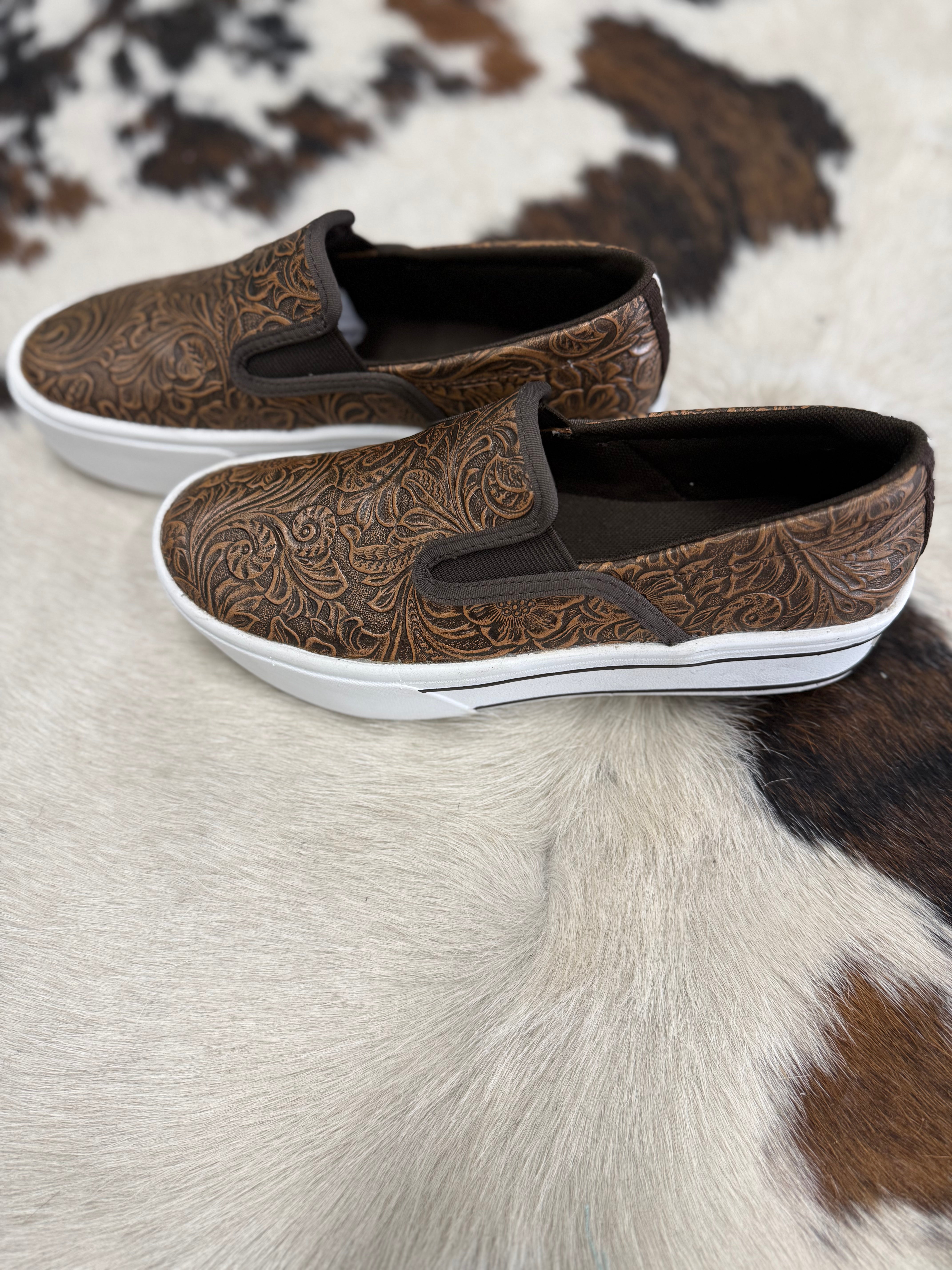 Women's Ariat Skylar Brown Embossed Slip On Shoes