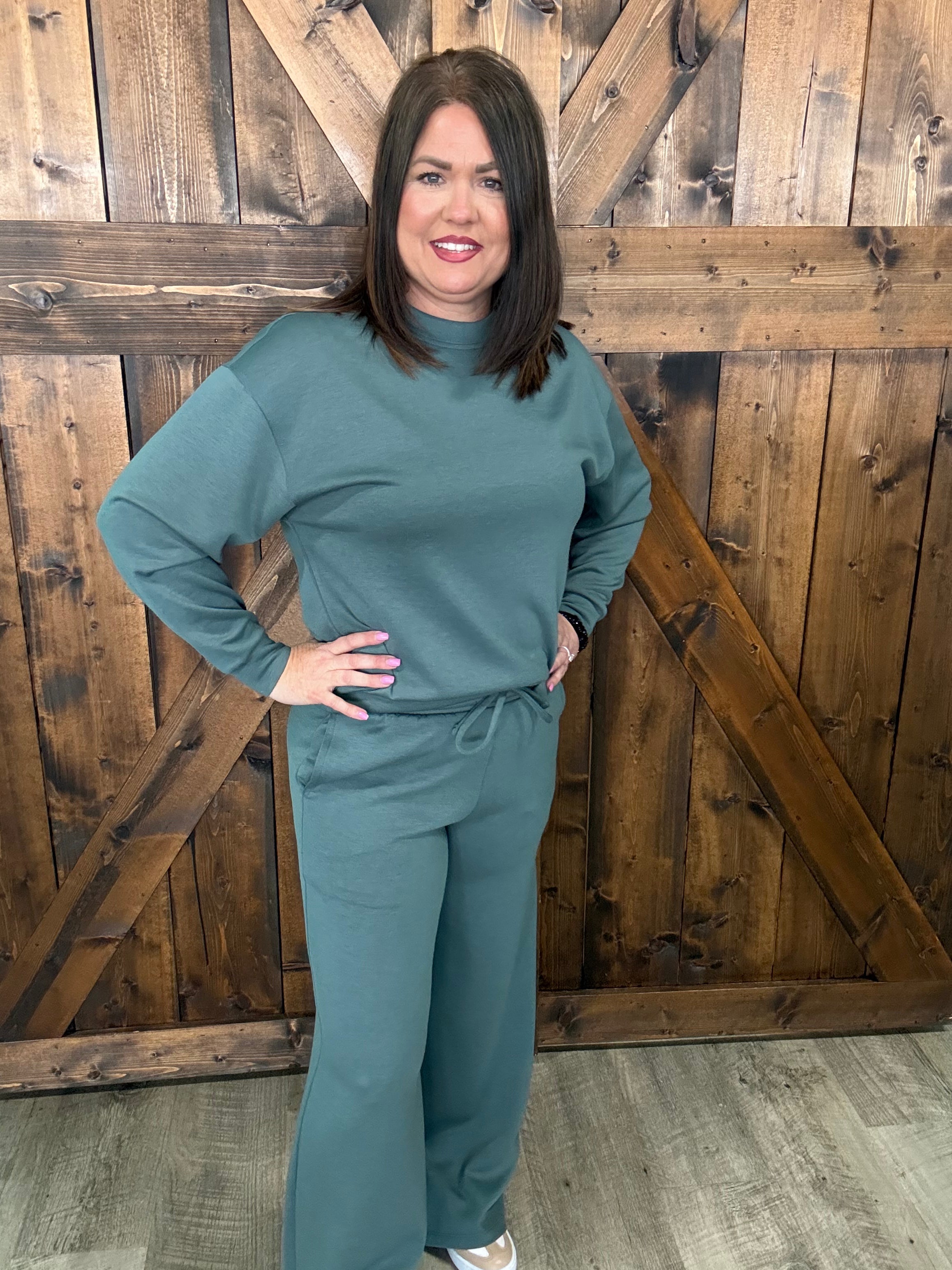 Zenana Ash Jade Scuba Crewneck Sweat Set