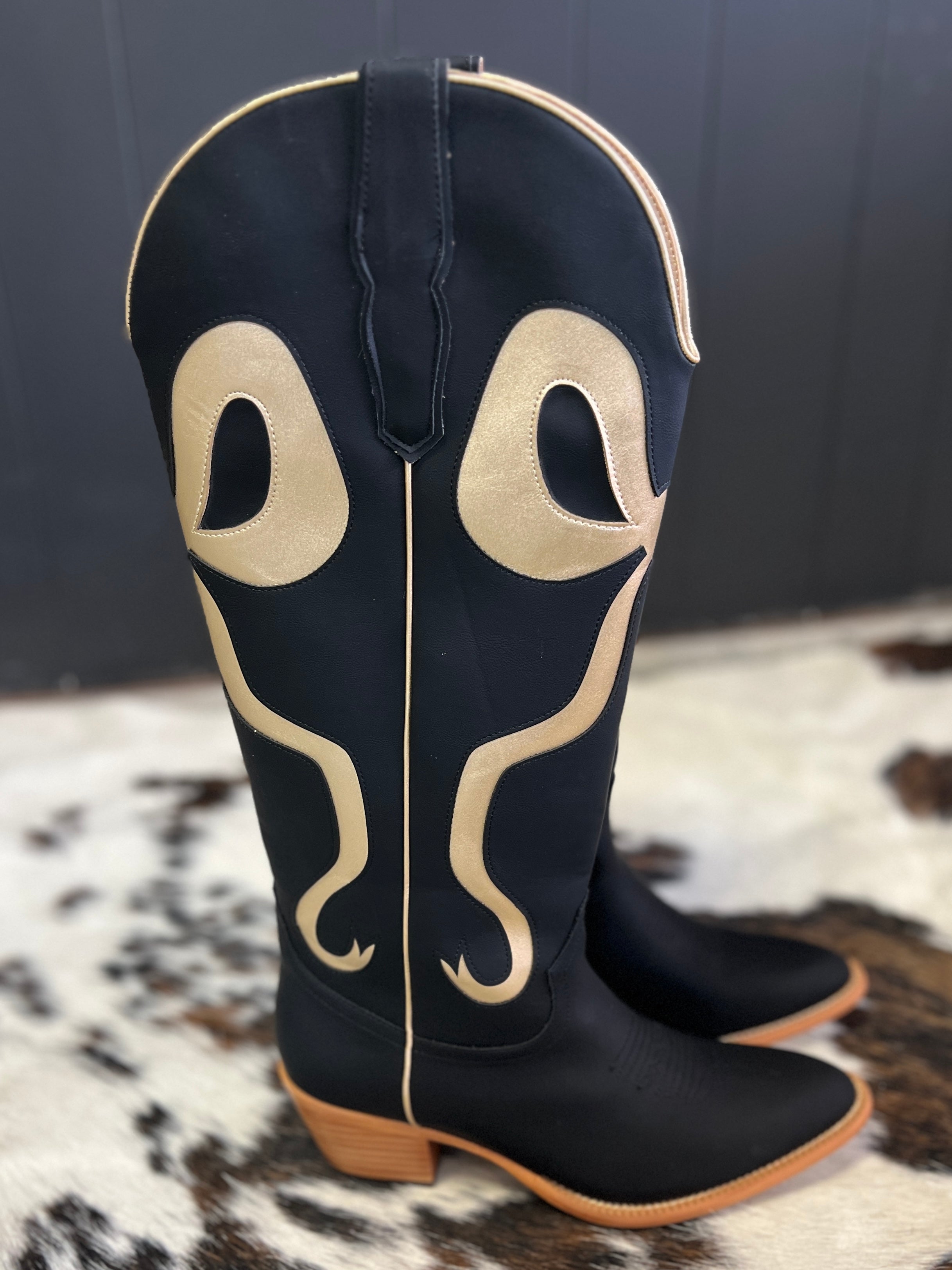 Black and Gold Bow Boots