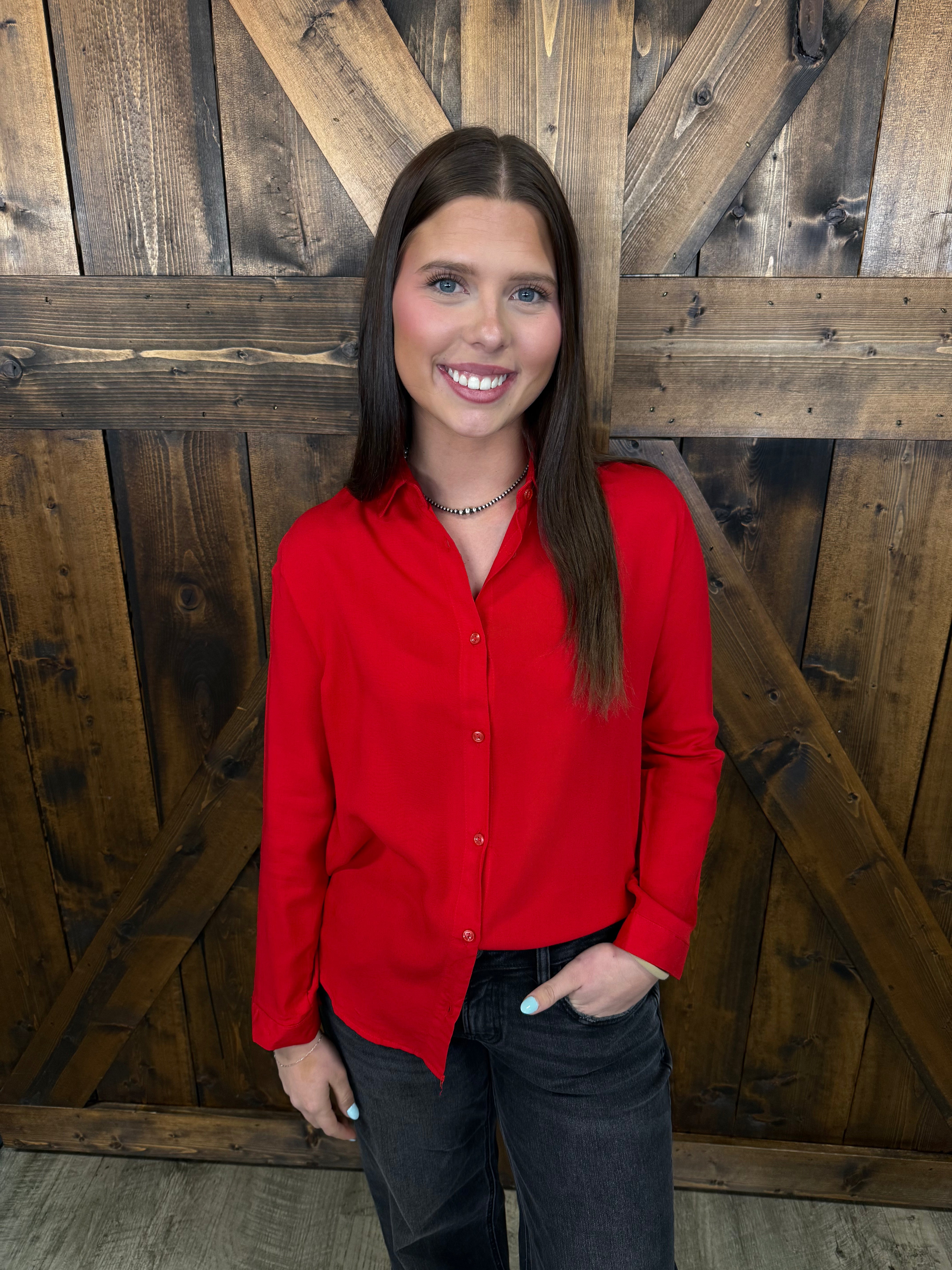 Polo Bonetta Solid Color Long Sleeve Button Up Blouse- 3 Colors