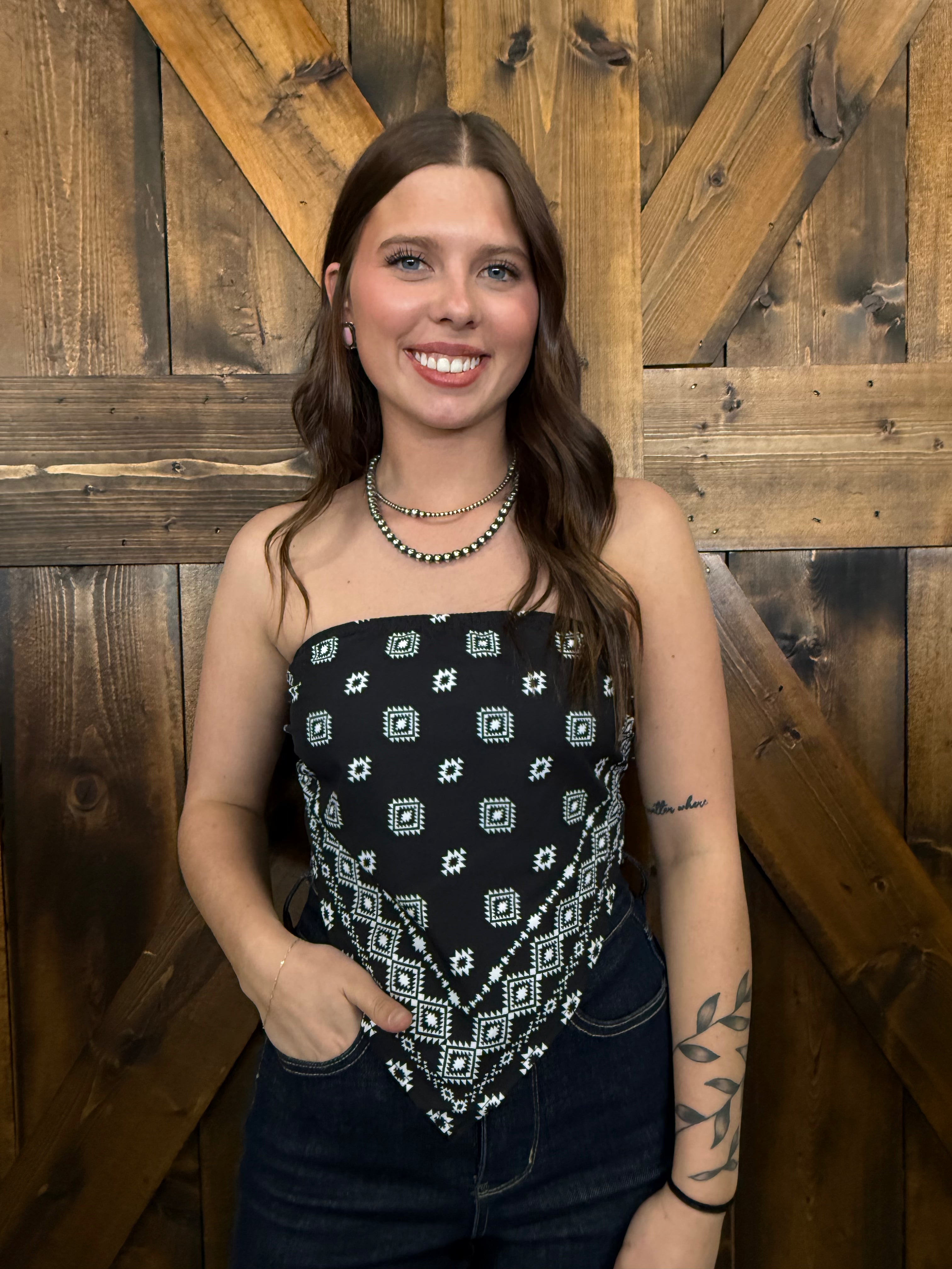 L&B Black & Ivory Aztec Print Bandana Corset Top