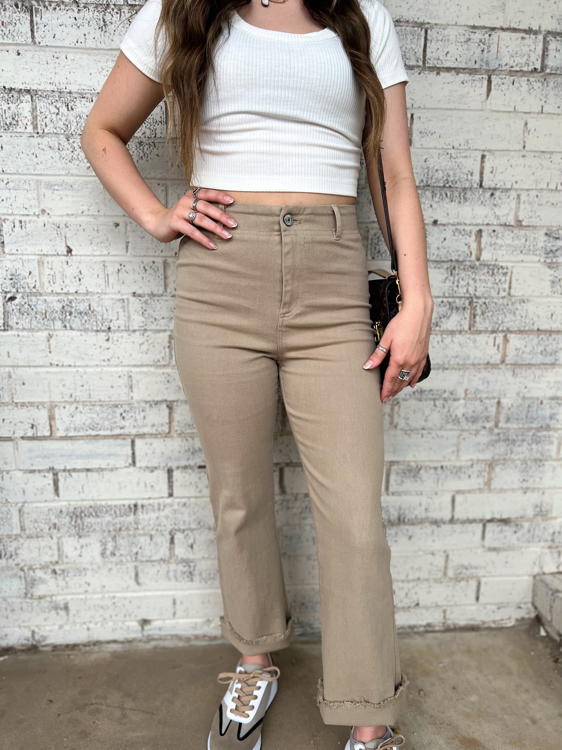 One Good Reason High Rise Khaki Trousers*