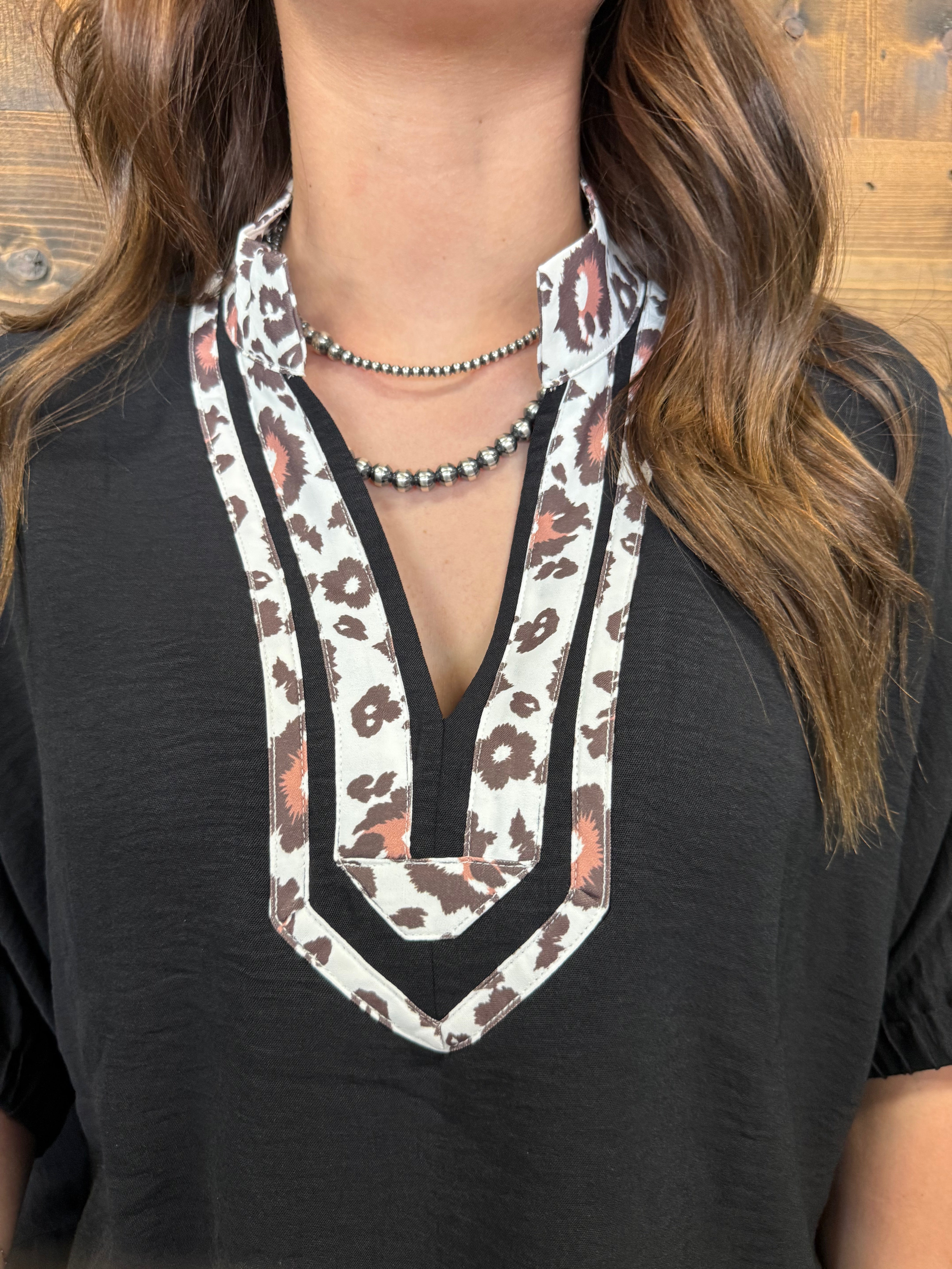 Western Leopard Print Trimmed Half Sleeve Top - 2 Colors