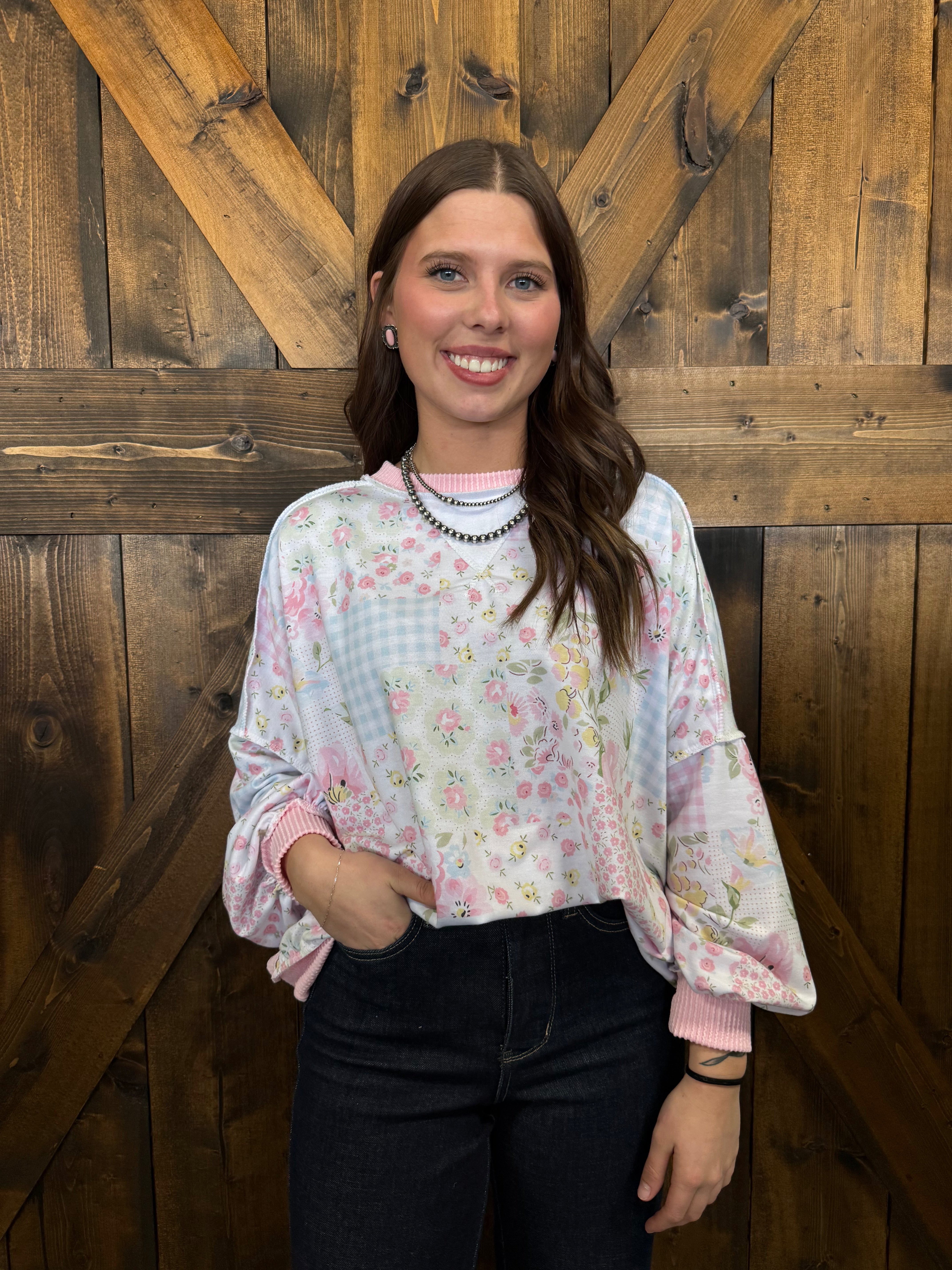 Haptics Crew Neck Drop Shoulder Floral Top- 2 Colors