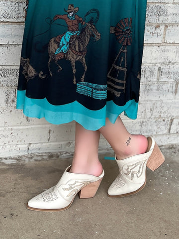 Miim Bree Ivory Western Style Boot Stitch Mule