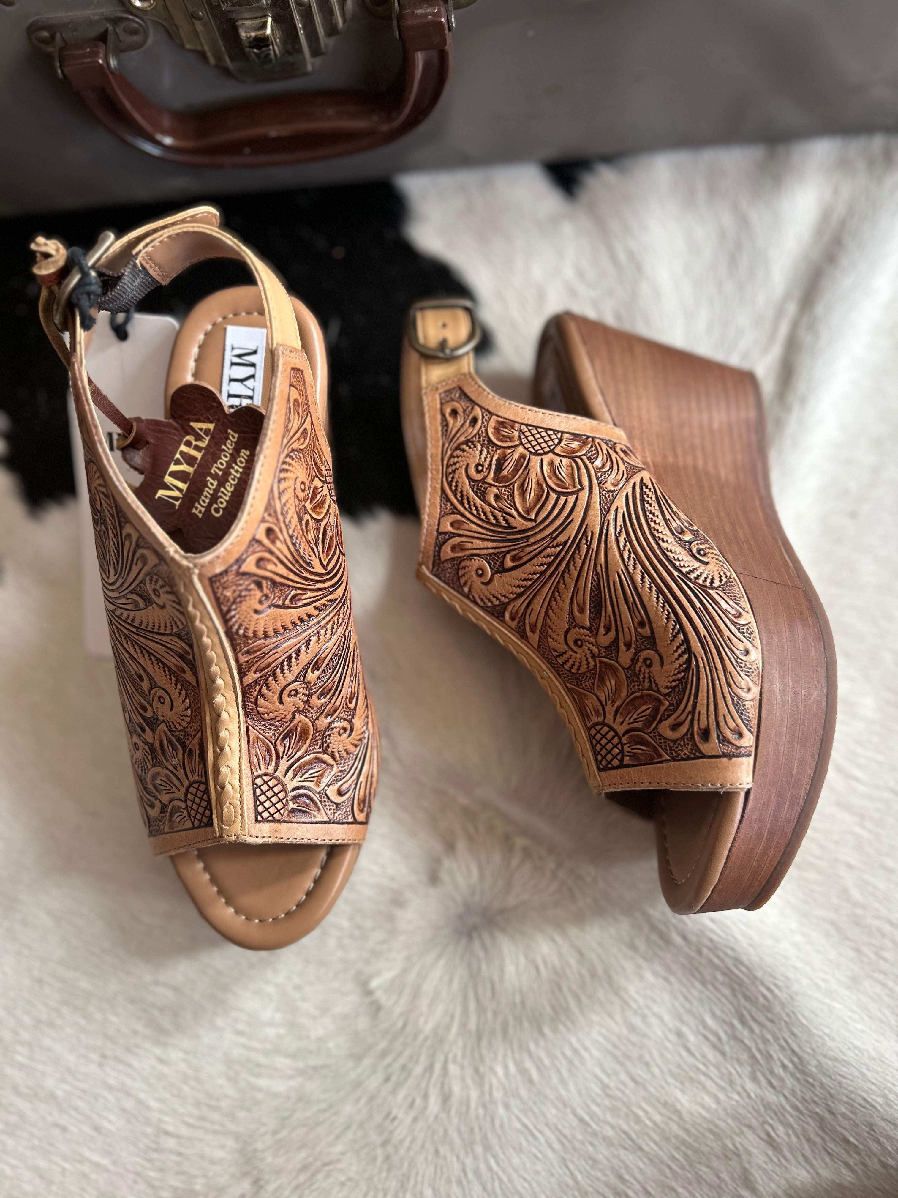 Myra Mila's Trail Tooled Wedge Sandals*
