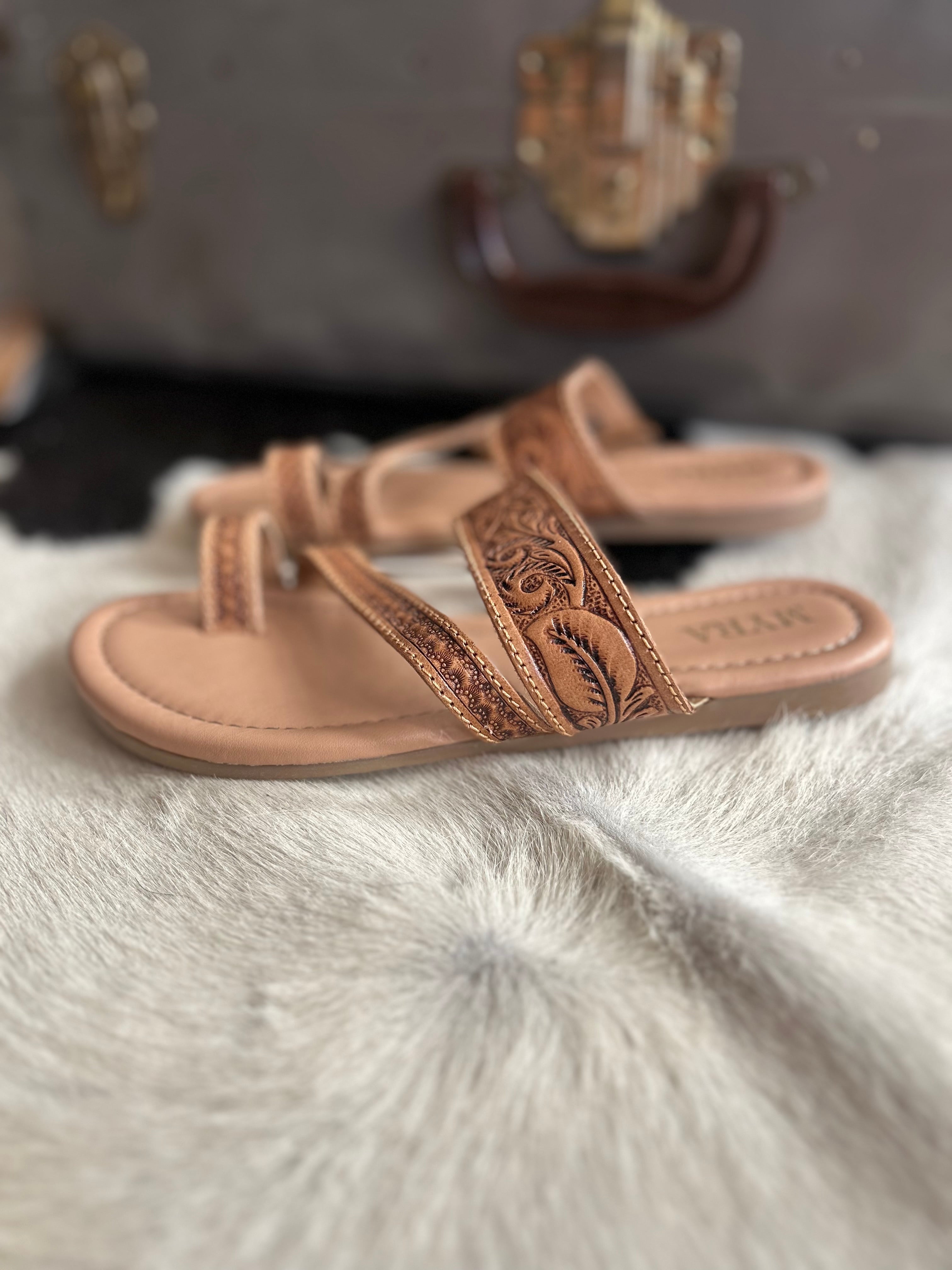 Myra Point Ridge Hand Tooled Sandals*