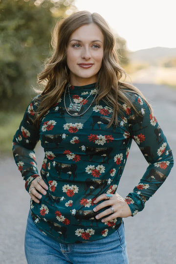 Sterling Kreek Poinsettias On The Prairie Mesh Top*