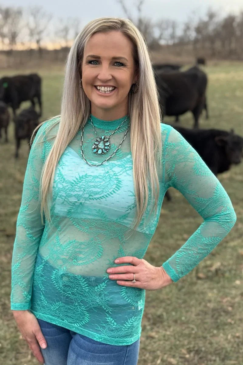 Sterling Kreek Aquamarine Lace Top