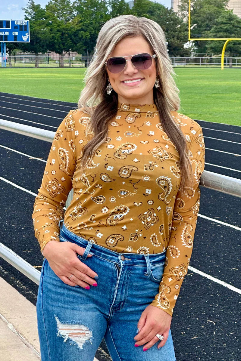 Sterling Kreek Bandana Babe Mustard Mesh Top
