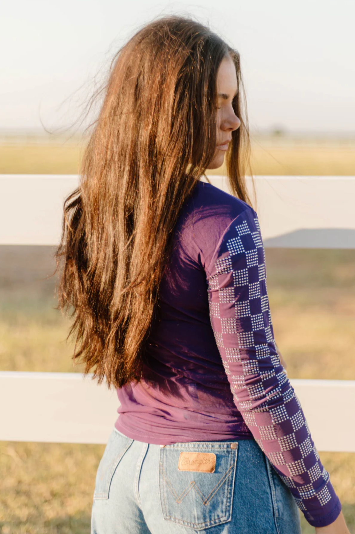 Sterling Kreek Checked In Purple Mesh Top