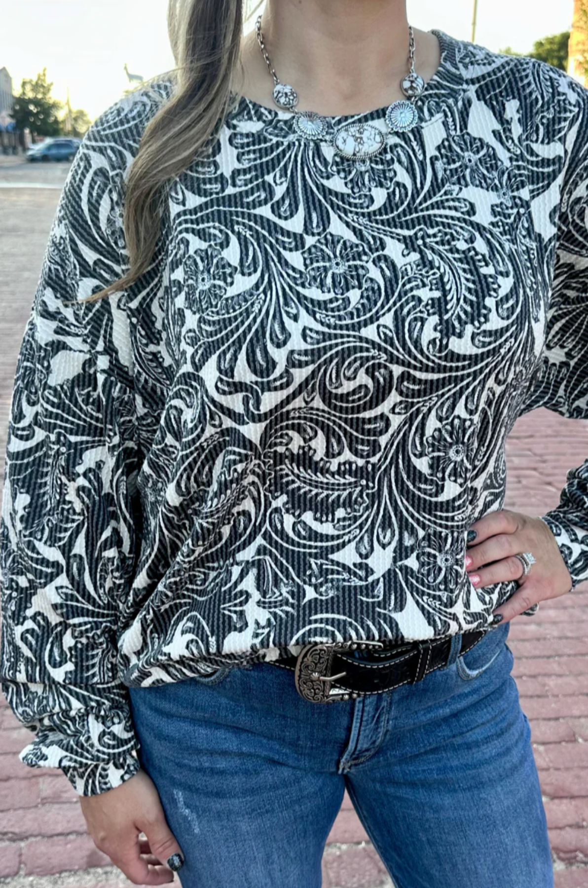 Sterling Kreek Tooled In Love Sweater Top