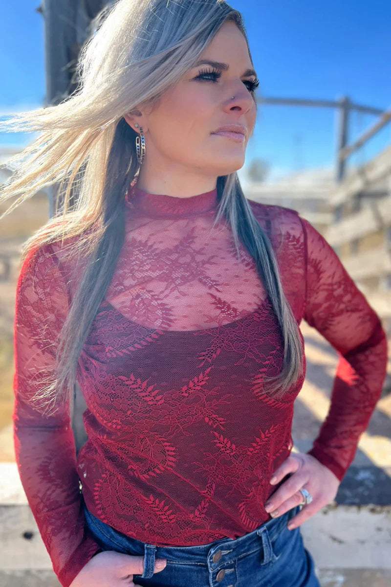 Sterling Kreek Write It In Red Lace Top