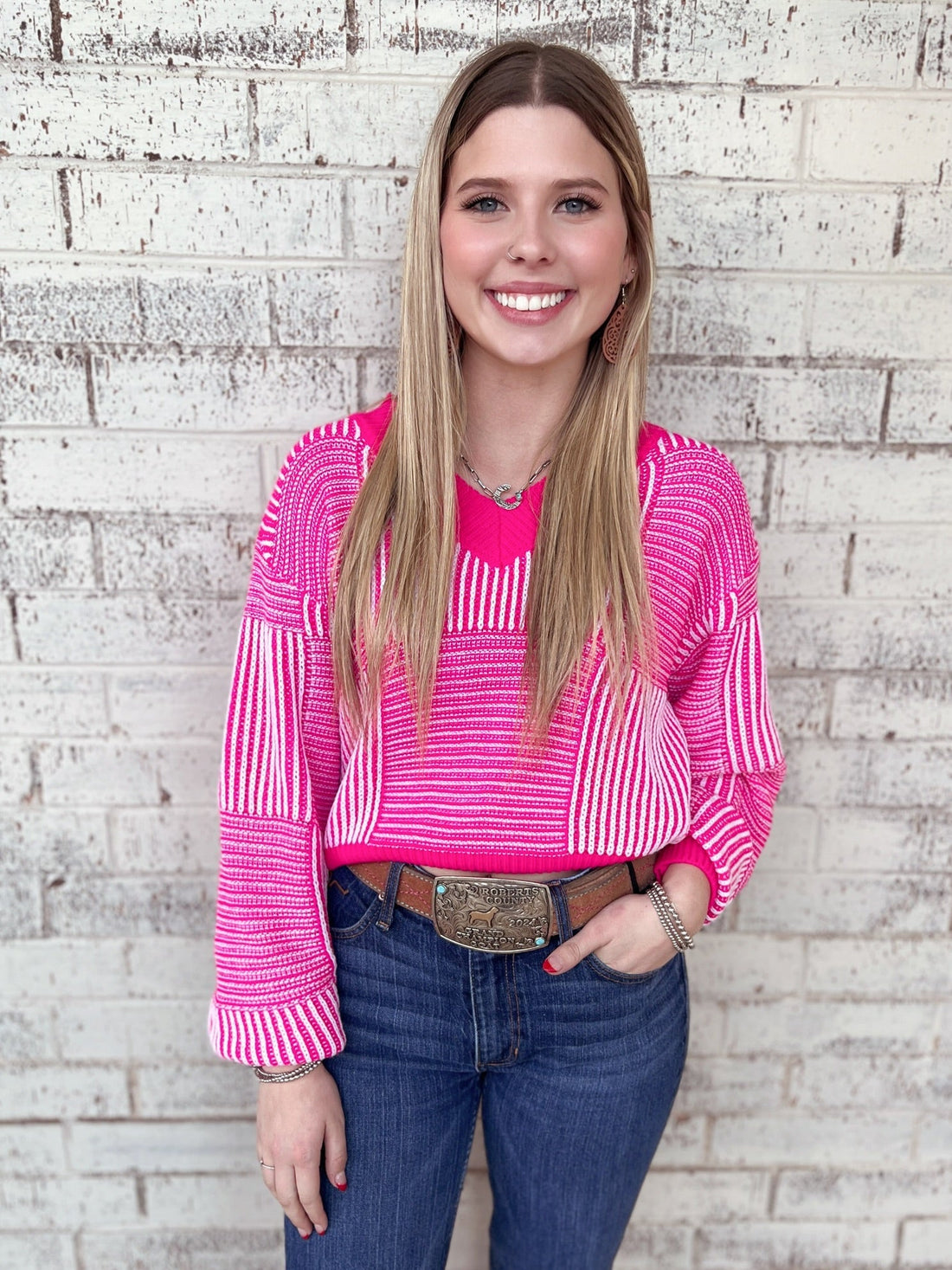 Striped Lantern Sleeve Cropped Sweater - 3 Colors*