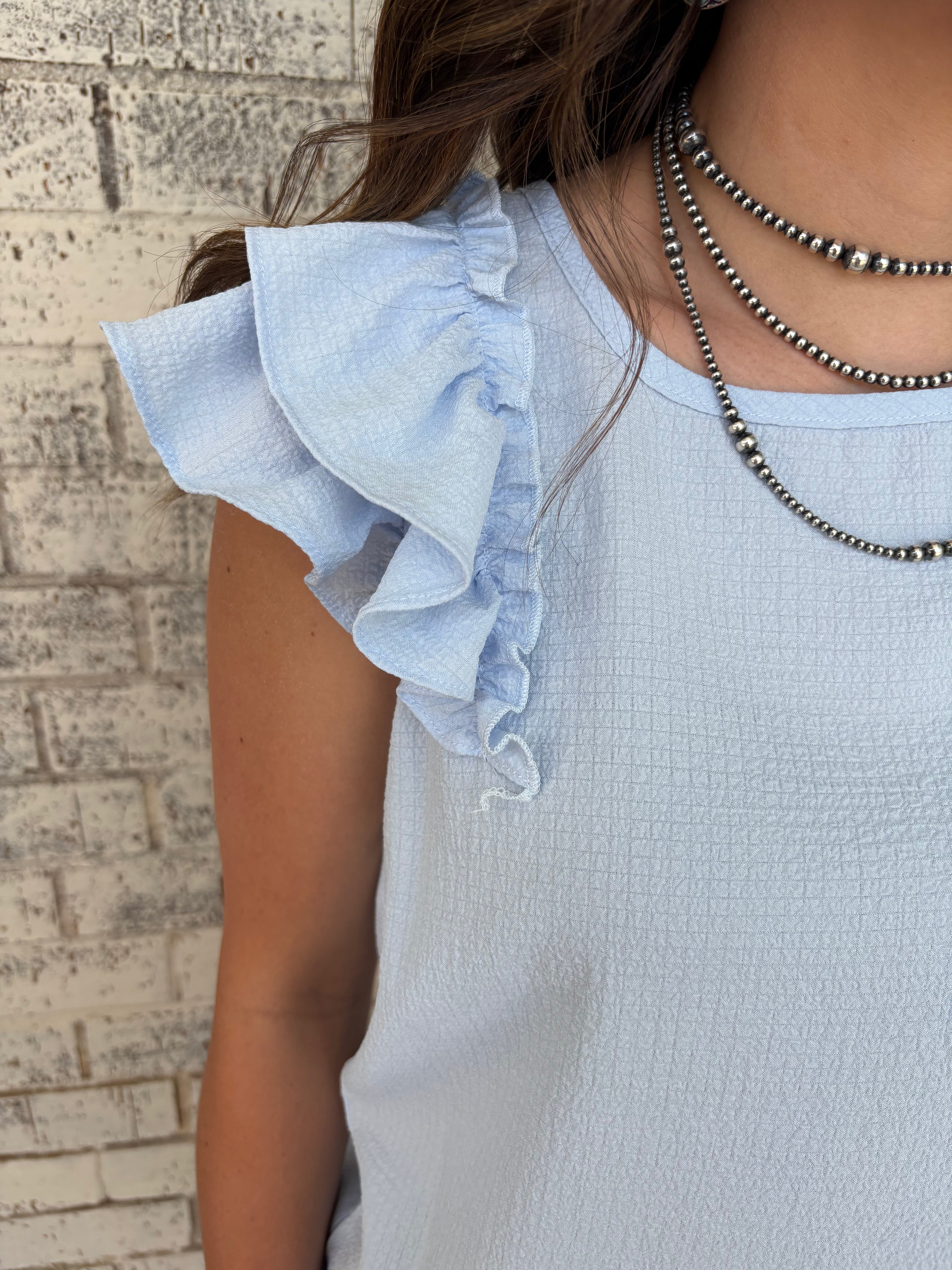 Textured Bow Frilled Butterfly Sleeve Blouse-3 Colors*