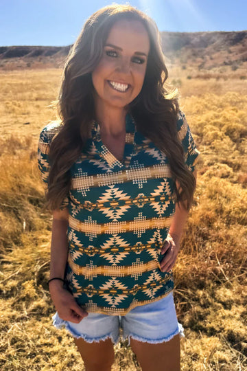 Sterling Kreek Turquoise Twist Aztec Top