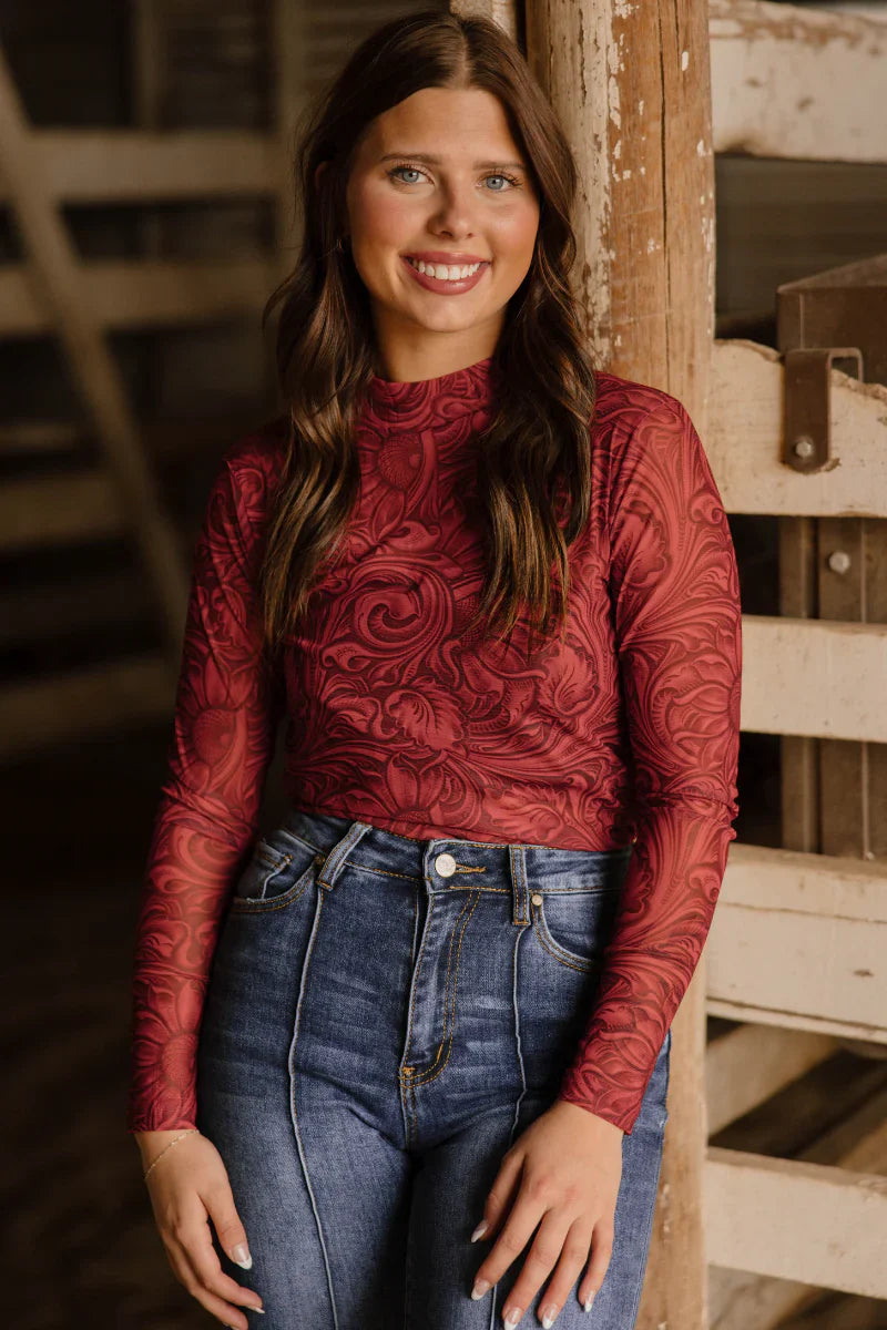 Sterling Kreek Tooled In Red Mesh Top