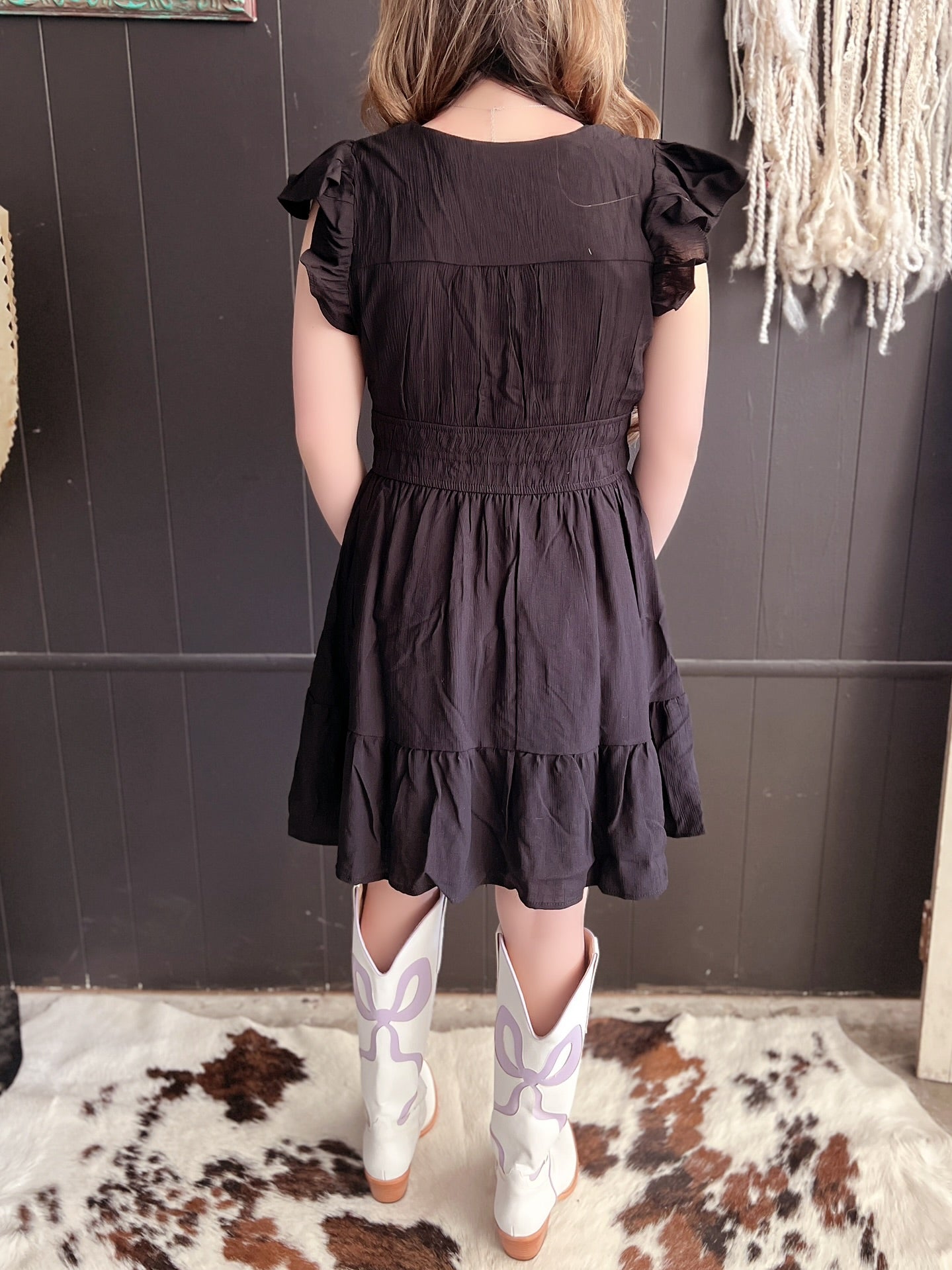 V Neck Short Sleeve Ruffle Detail Shirred Mini Dress- 4 Colors*