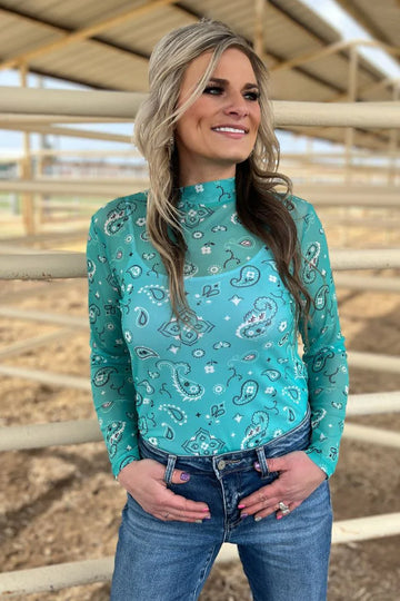 Sterling Kreek Bandana Babe Turquoise Mesh Top