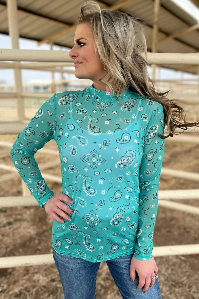 Sterling Kreek Bandana Babe Turquoise Mesh Top
