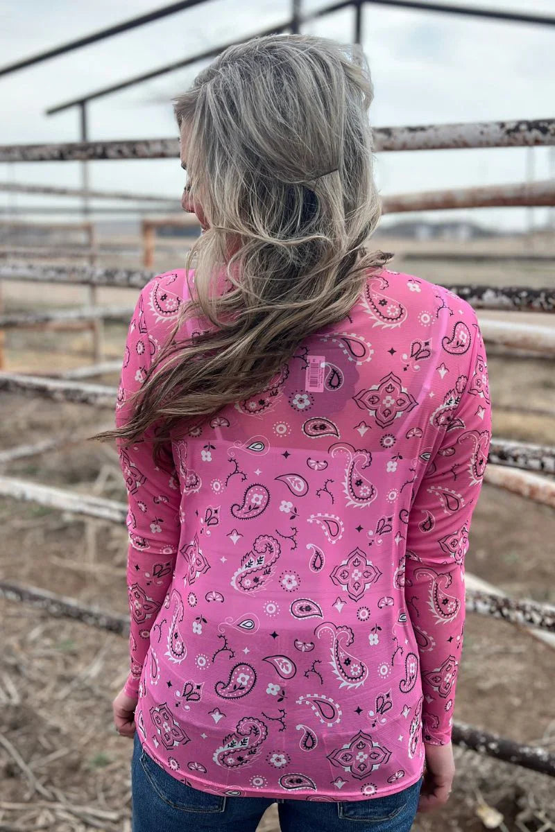 Sterling Kreek Bandana Babe Pink Mesh Top